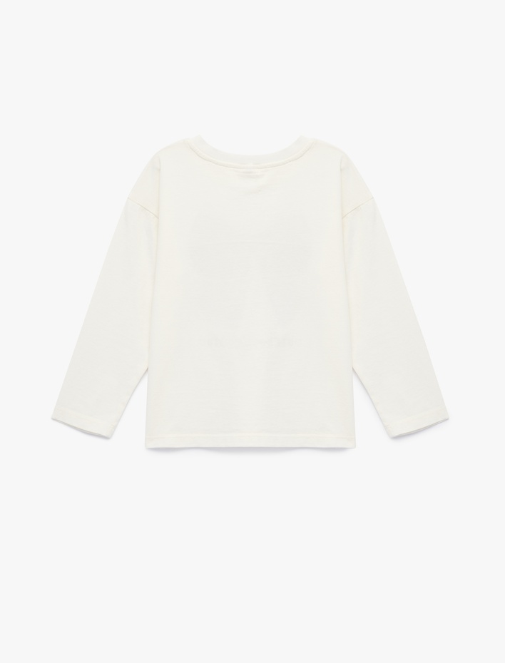 Kız Bebek Pamuklu Uzun Kollu Bisiklet Yaka Fiyonk Baskılı Tişört