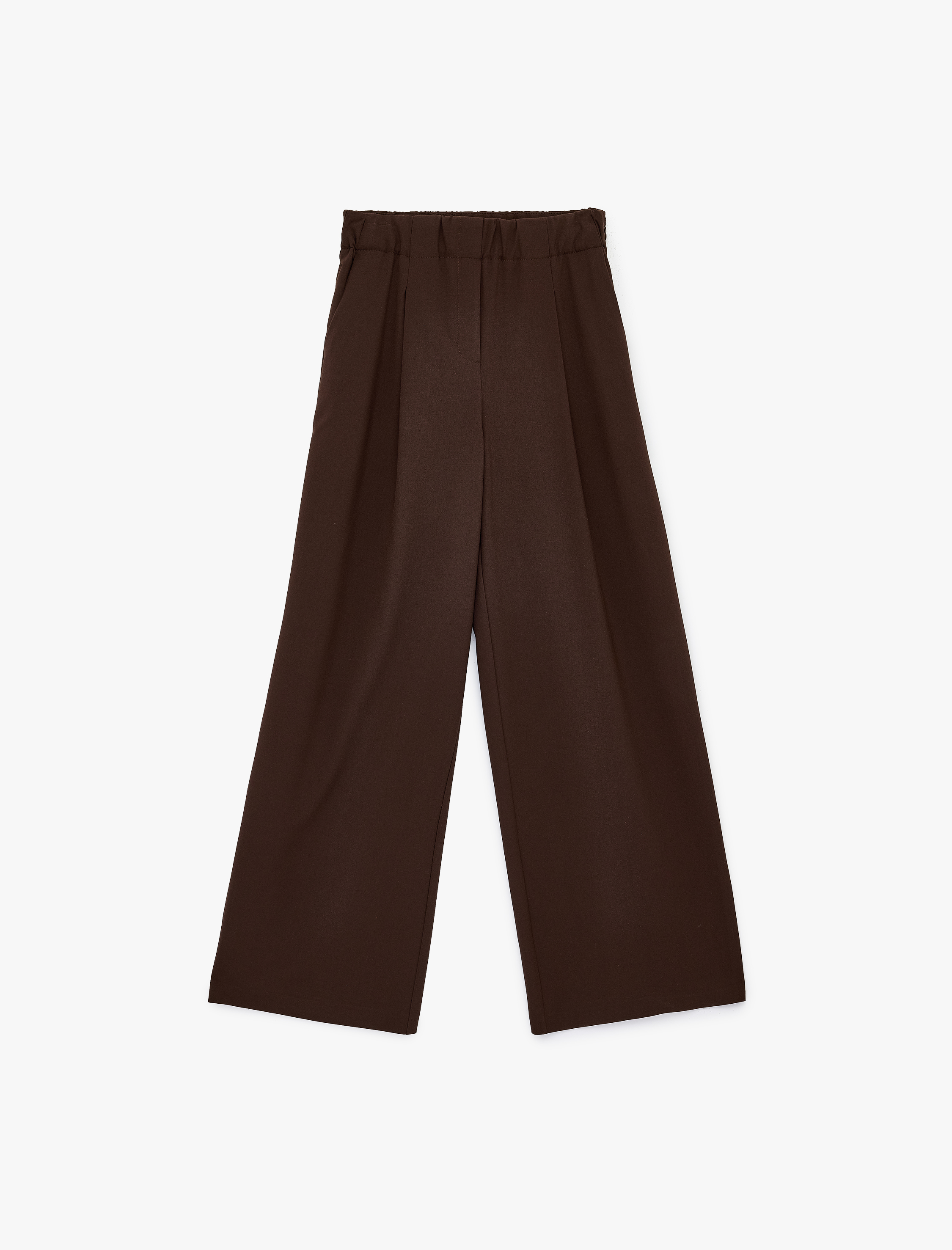   Yüksek Bel Geniş Paça Pileli Viskon Karışımlı Kumaş Pantolon