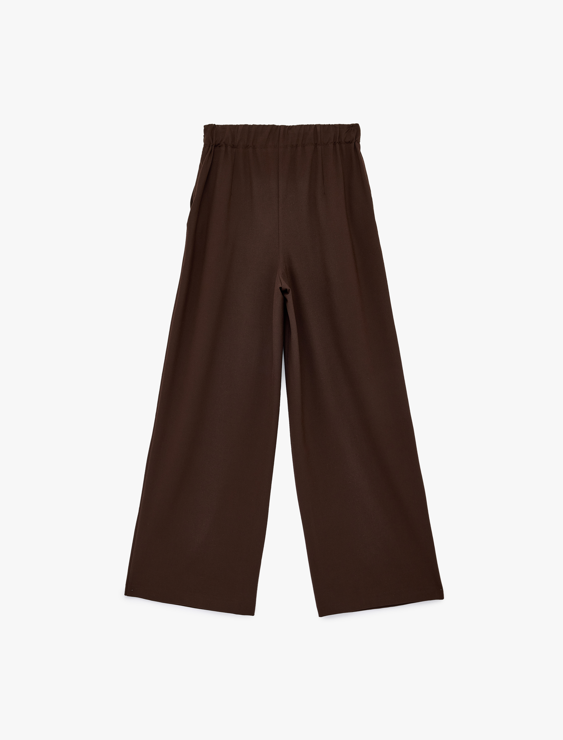   Yüksek Bel Geniş Paça Pileli Viskon Karışımlı Kumaş Pantolon