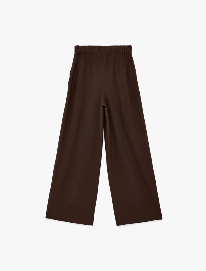  Yüksek Bel Geniş Paça Pileli Viskon Karışımlı Kumaş Pantolon