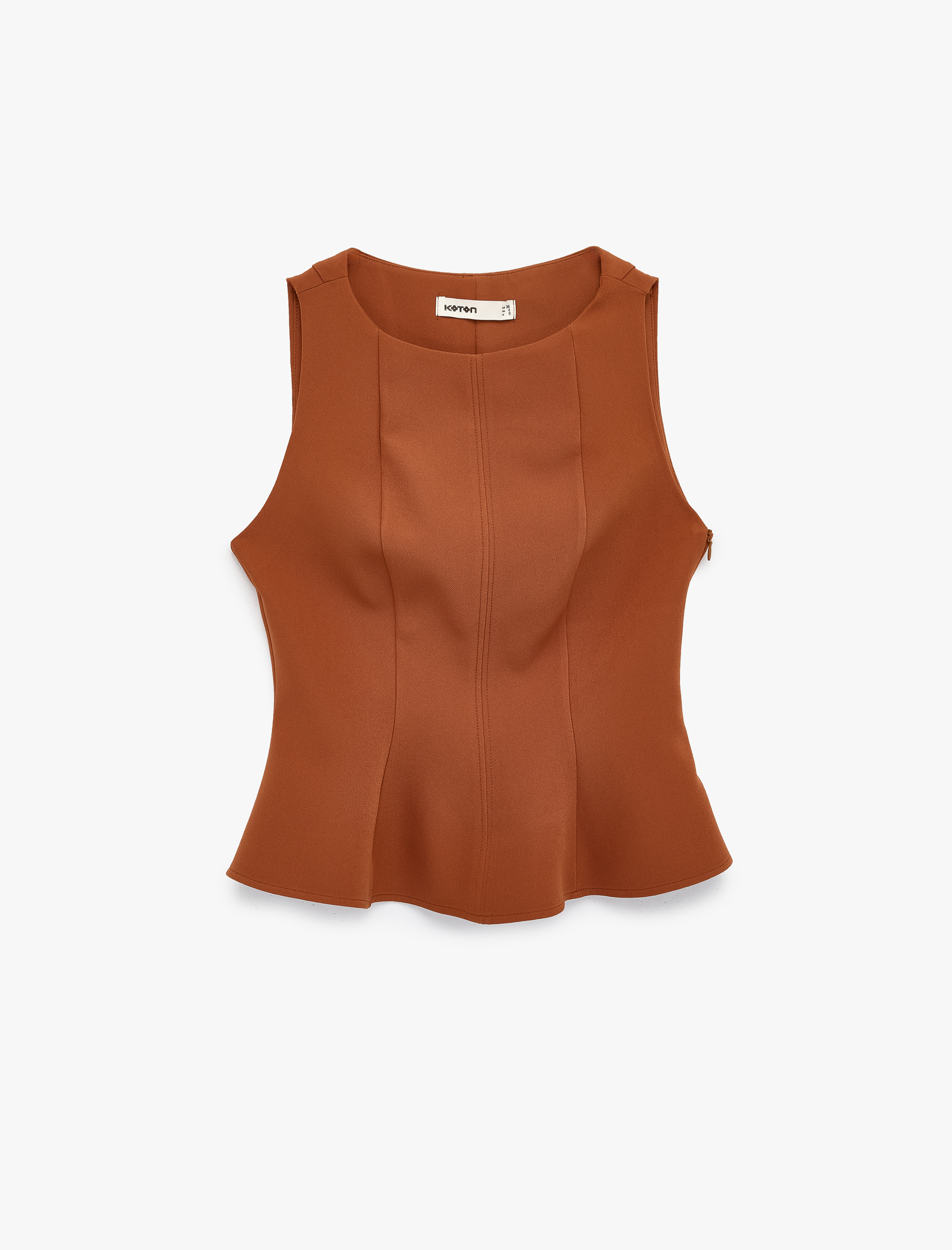   Slim Fit Asimetrik Peplum Bisiklet Yaka Kolsuz Bluz