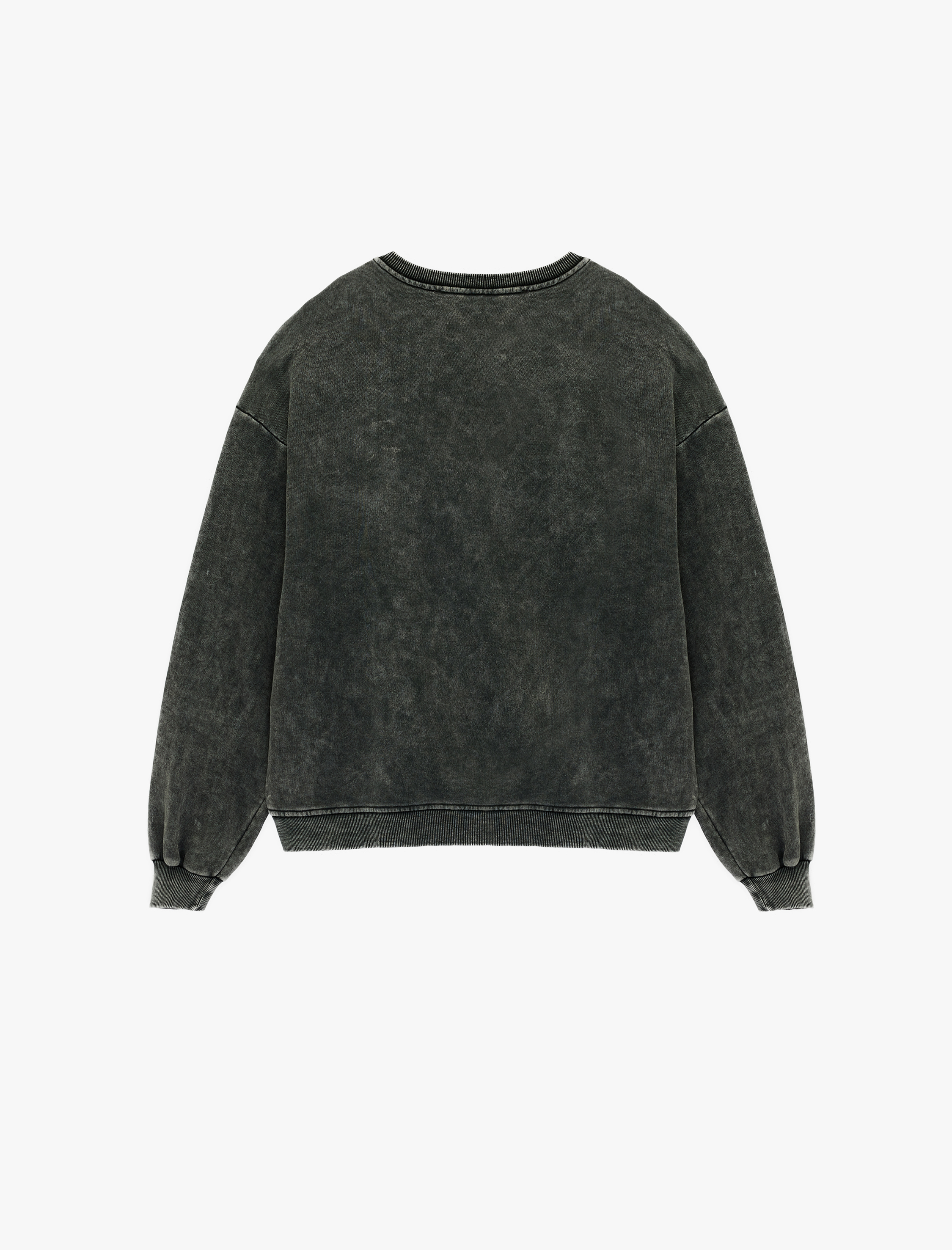   Yıkamalı Bisiklet Yaka Oversize Taşlı Sweatshirt