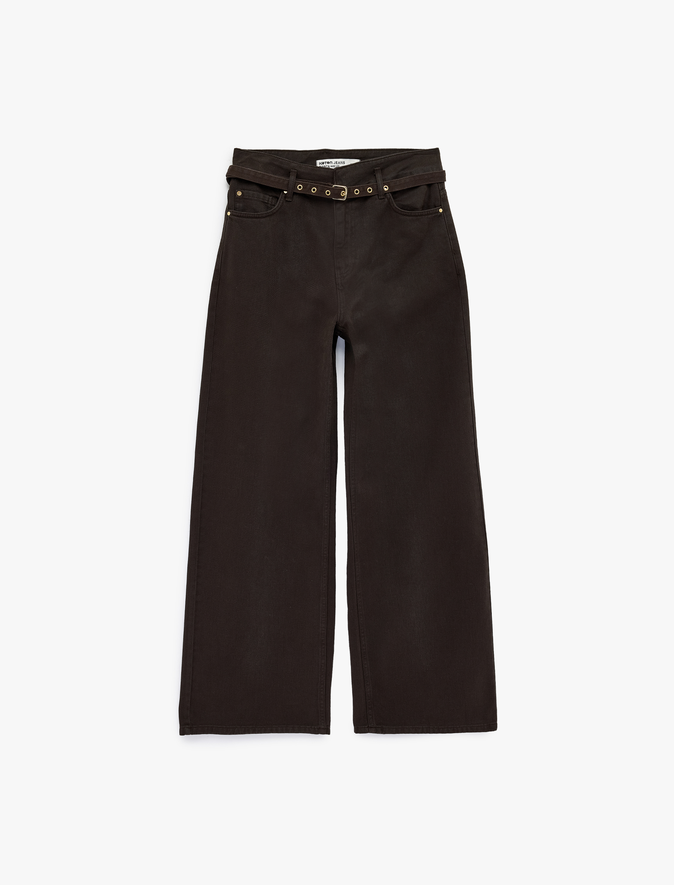   Pamuklu Yüksek Bel Kemerli Geniş Paça Pantolon - Wide Leg Jeans