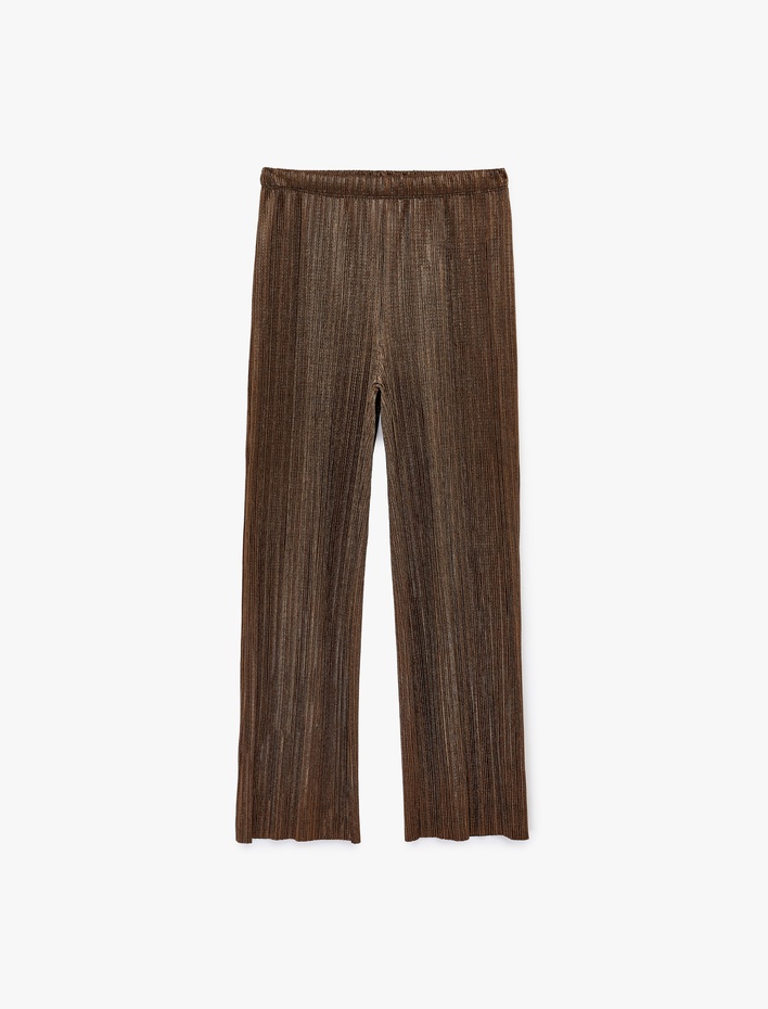  Yüksek Lastikli Bel Bol Paça Piliseli Pantolon