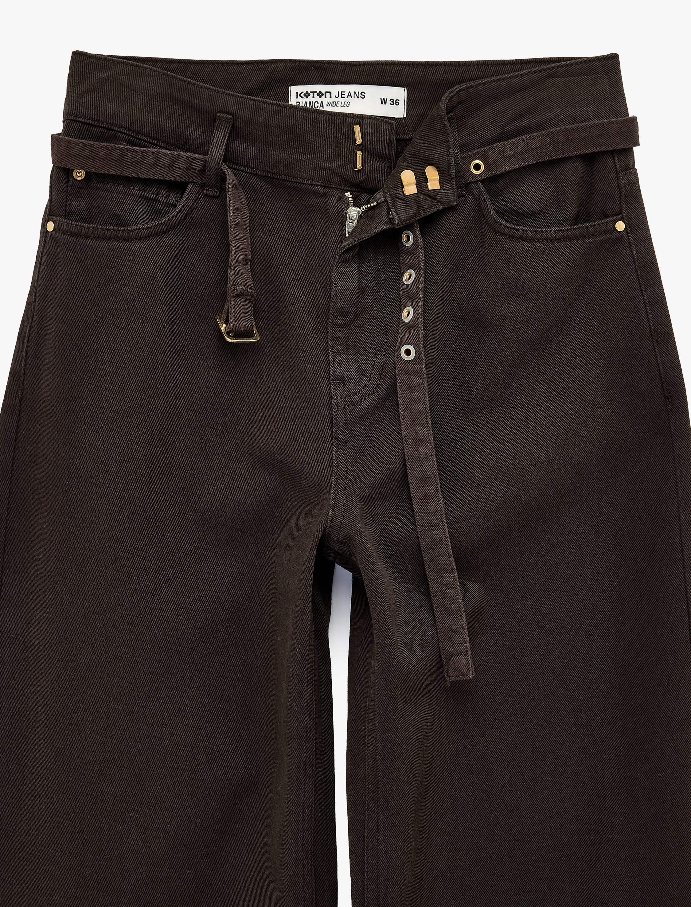   Pamuklu Yüksek Bel Kemerli Geniş Paça Pantolon - Wide Leg Jeans