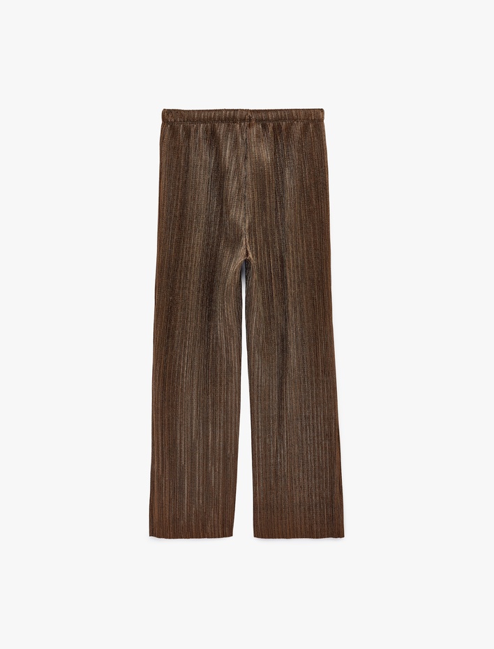  Yüksek Lastikli Bel Bol Paça Piliseli Pantolon