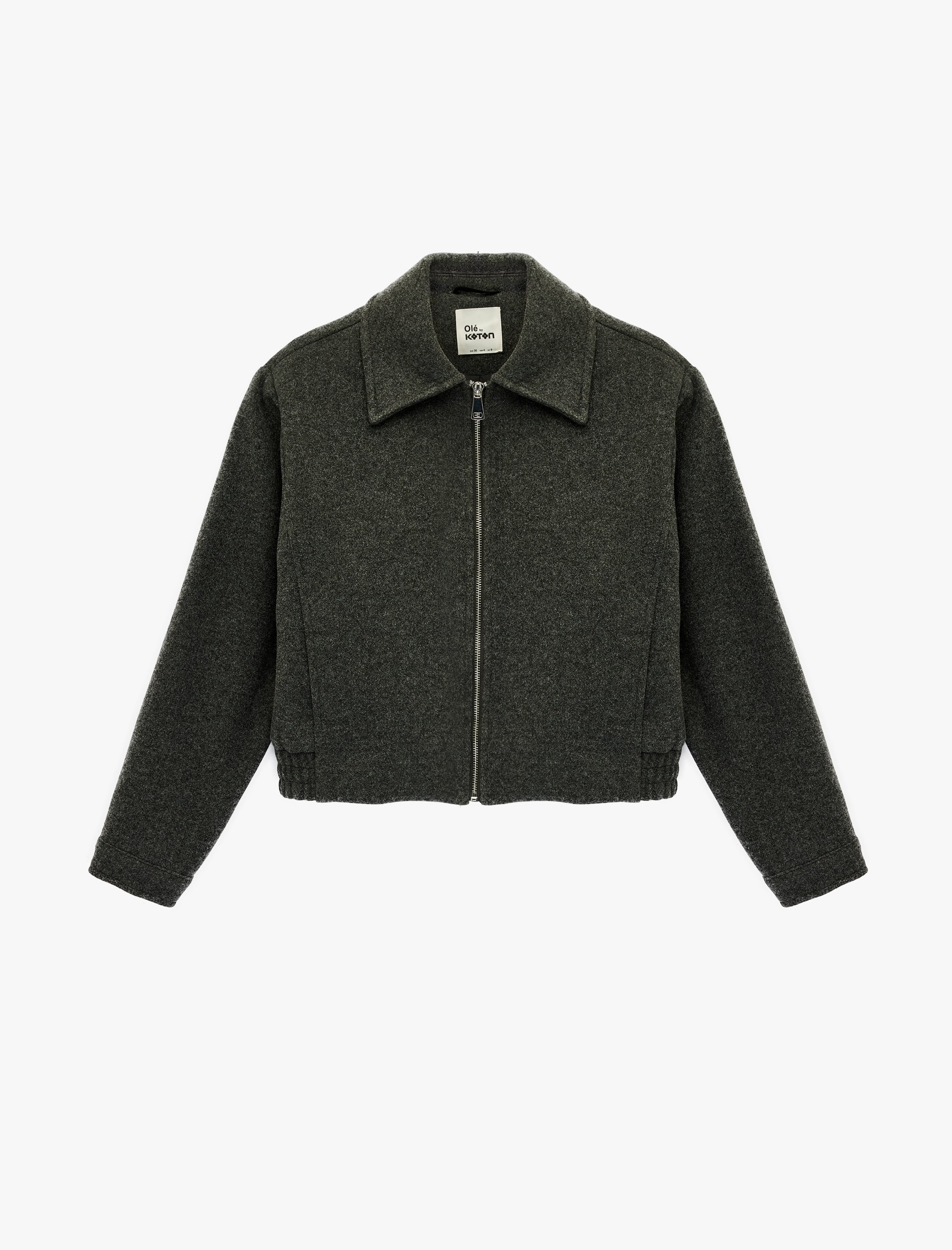   Uzun Kollu Fermuarlı Klasik Yaka Cep Detaylı Ceket