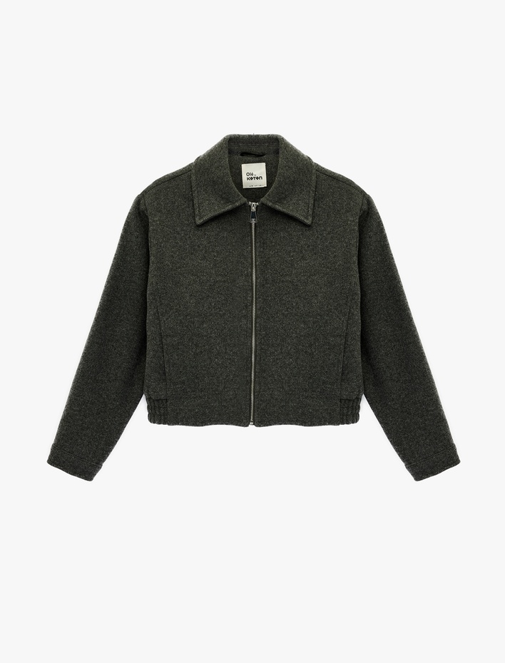  Uzun Kollu Fermuarlı Klasik Yaka Cep Detaylı Ceket