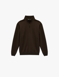 Uzun Kollu Regular Fit Yarım Fermuarlı Sweatshirt