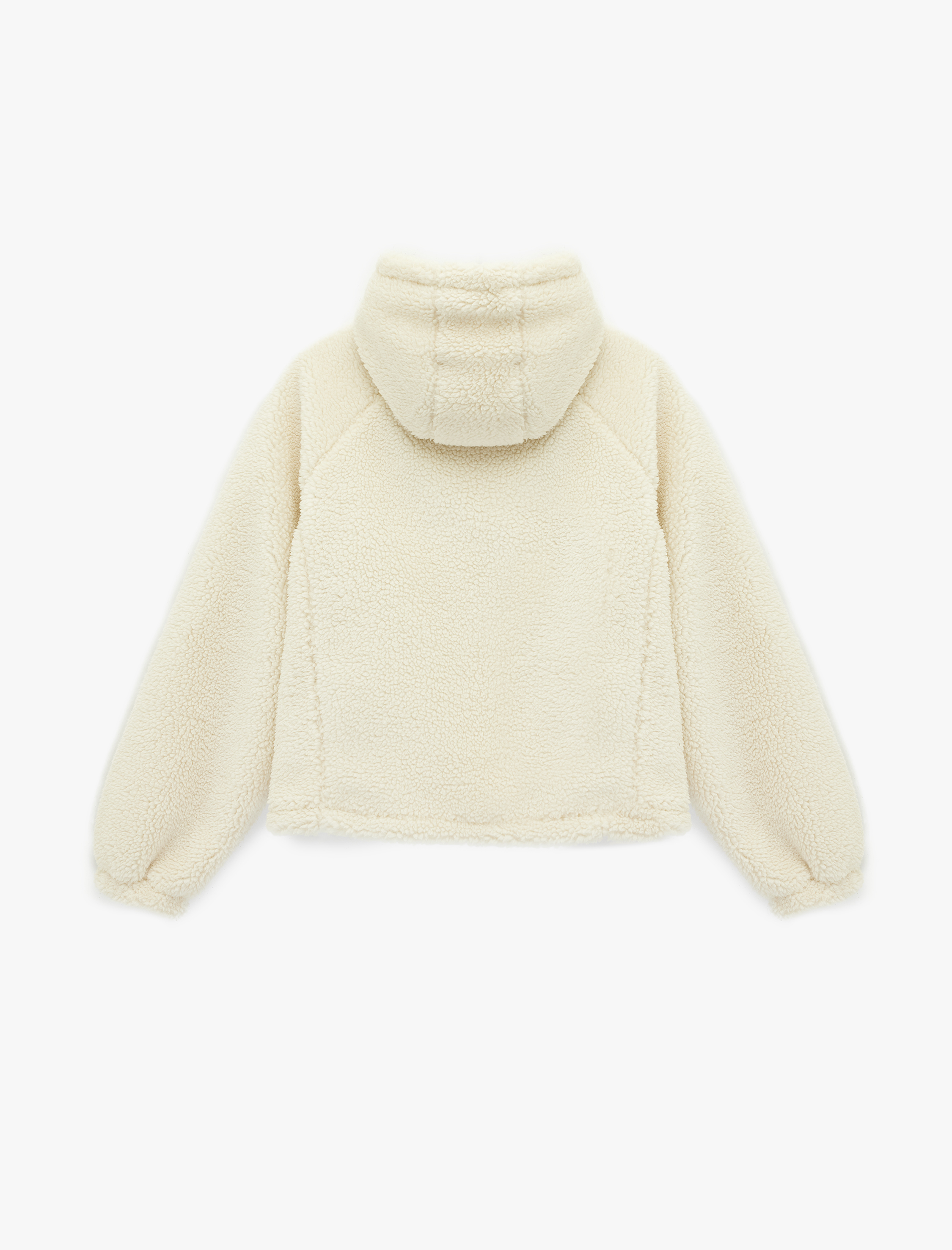   Uzun Kollu Kapüşonlu Fermuarlı Baskılı Oversize Peluş Ceket