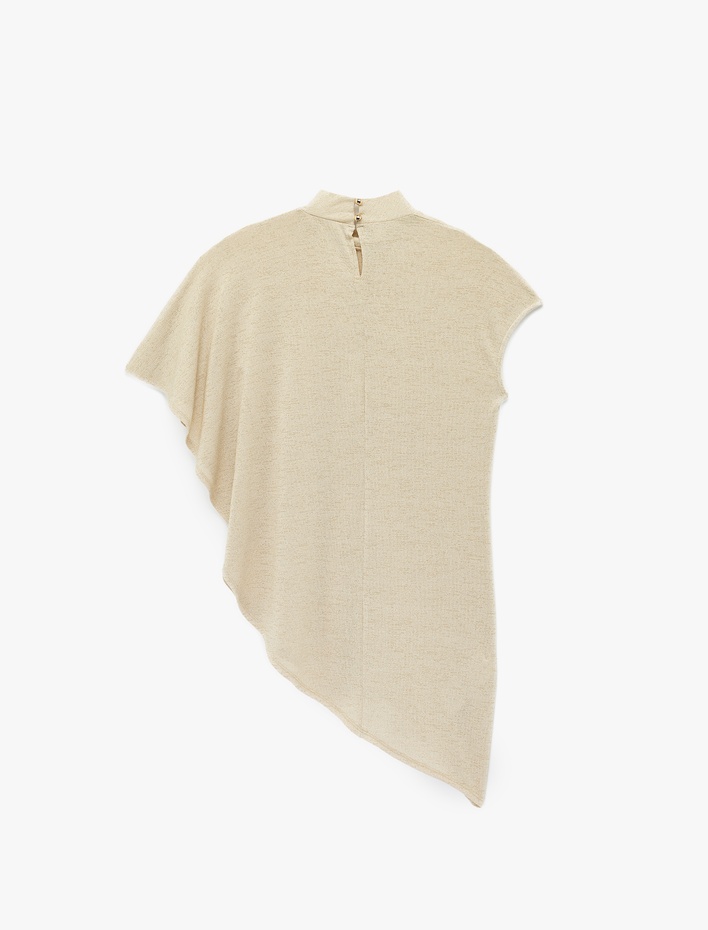  Kolsuz Bol Kalıp Bisiklet Yaka Asimetrik Bluz