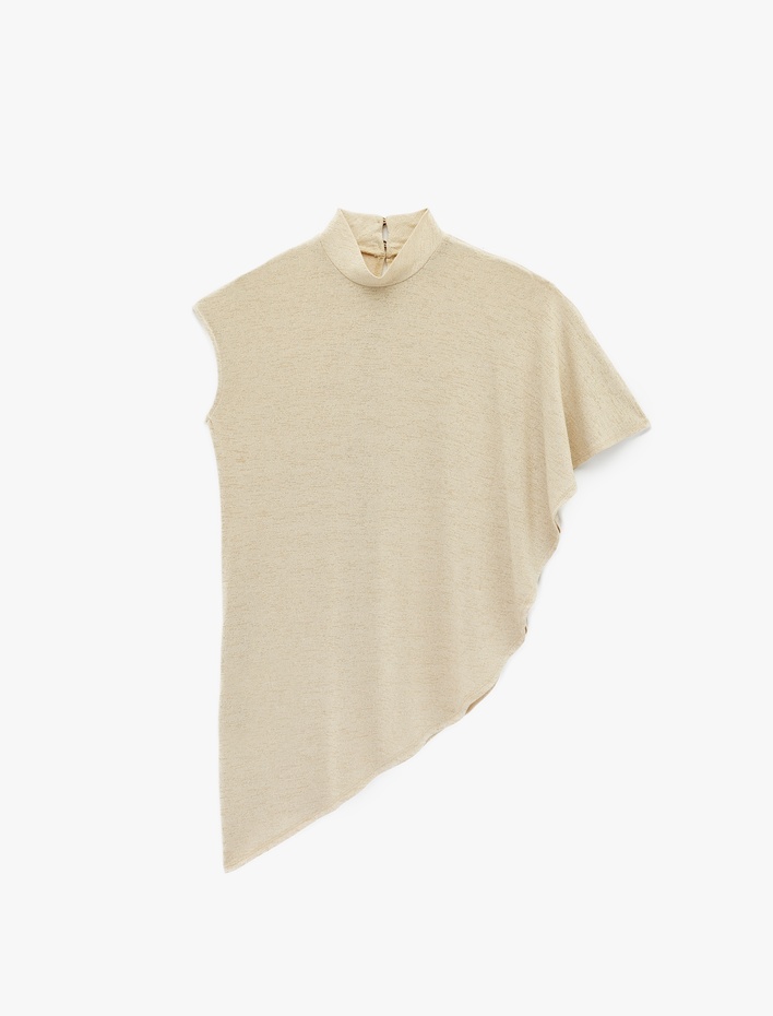  Kolsuz Bol Kalıp Bisiklet Yaka Asimetrik Bluz