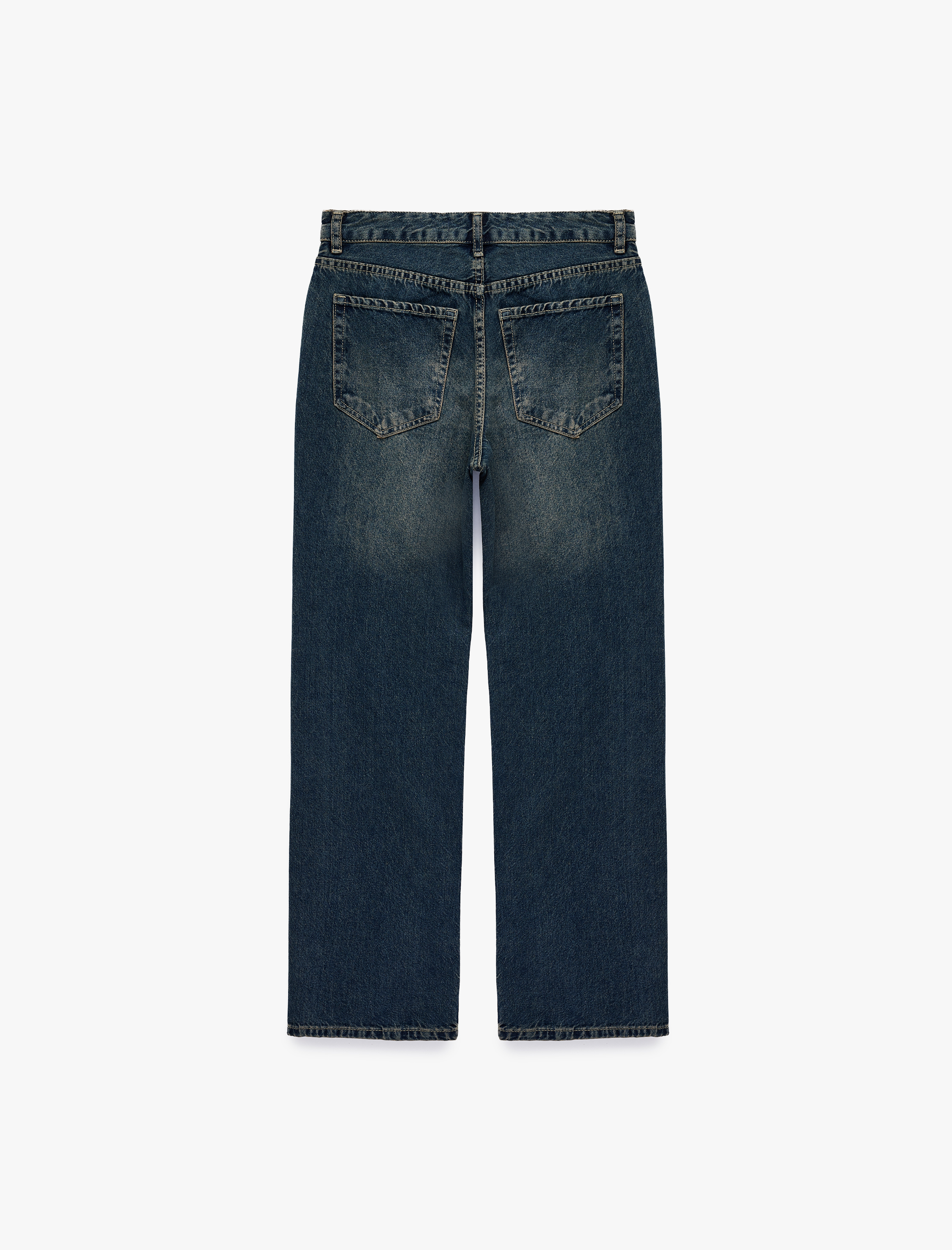   Yüksek Bel Cepli Pamuklu Düz Paça Straight Fit Denim Pantolon - Straight Jeans