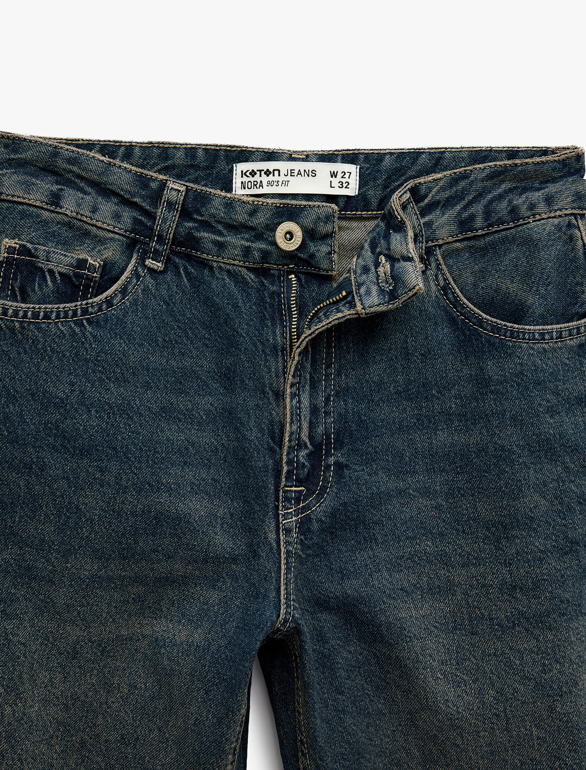   Yüksek Bel Cepli Pamuklu Düz Paça Straight Fit Denim Pantolon - Straight Jeans