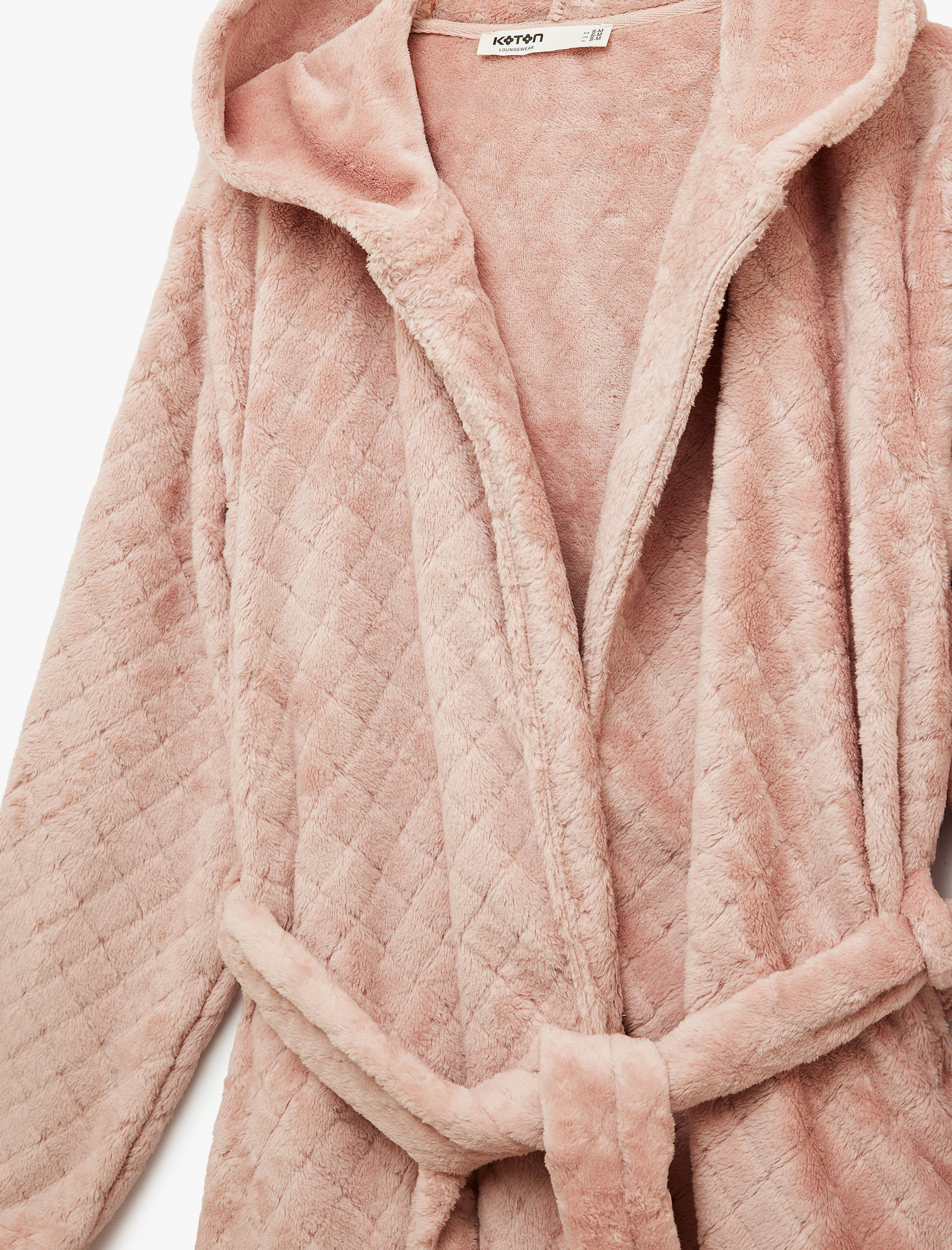   Kapüşonlu Uzun Kollu Cepli Dokulu Polar Sabahlık