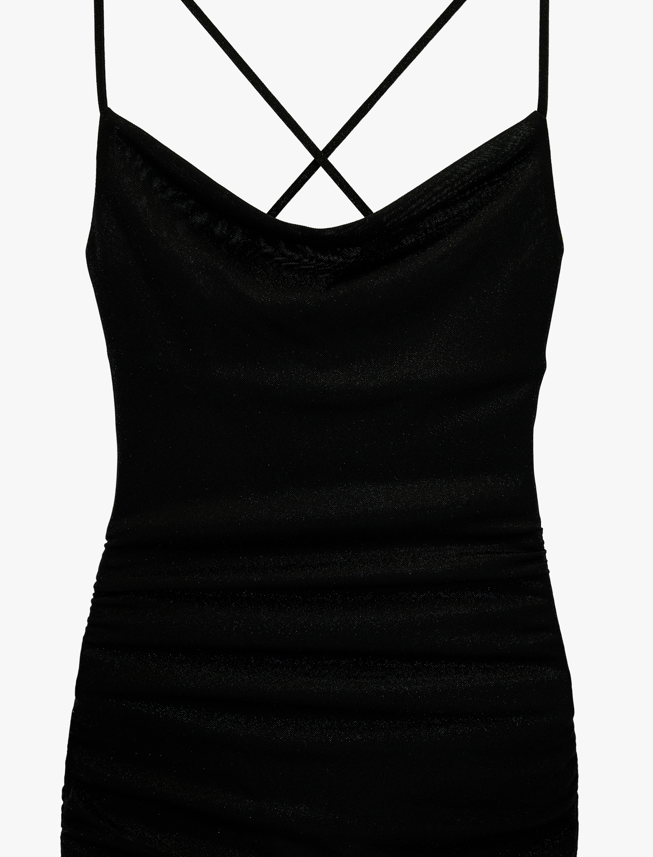   Drape Detaylı Çapraz İp Askılı Kolsuz Mini Bodycon Elbise