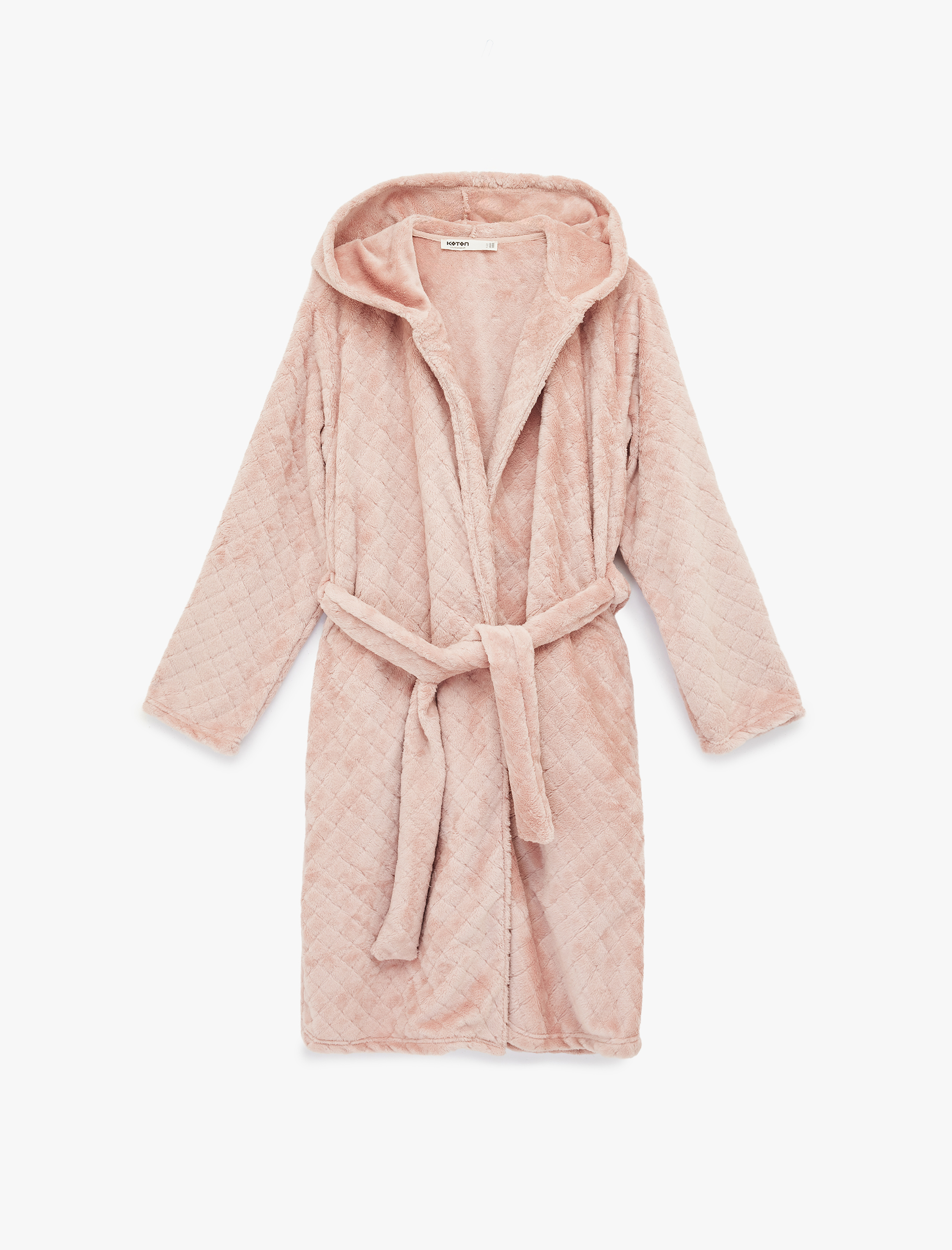   Kapüşonlu Uzun Kollu Cepli Dokulu Polar Sabahlık