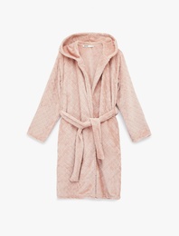 Kapüşonlu Uzun Kollu Cepli Dokulu Polar Sabahlık