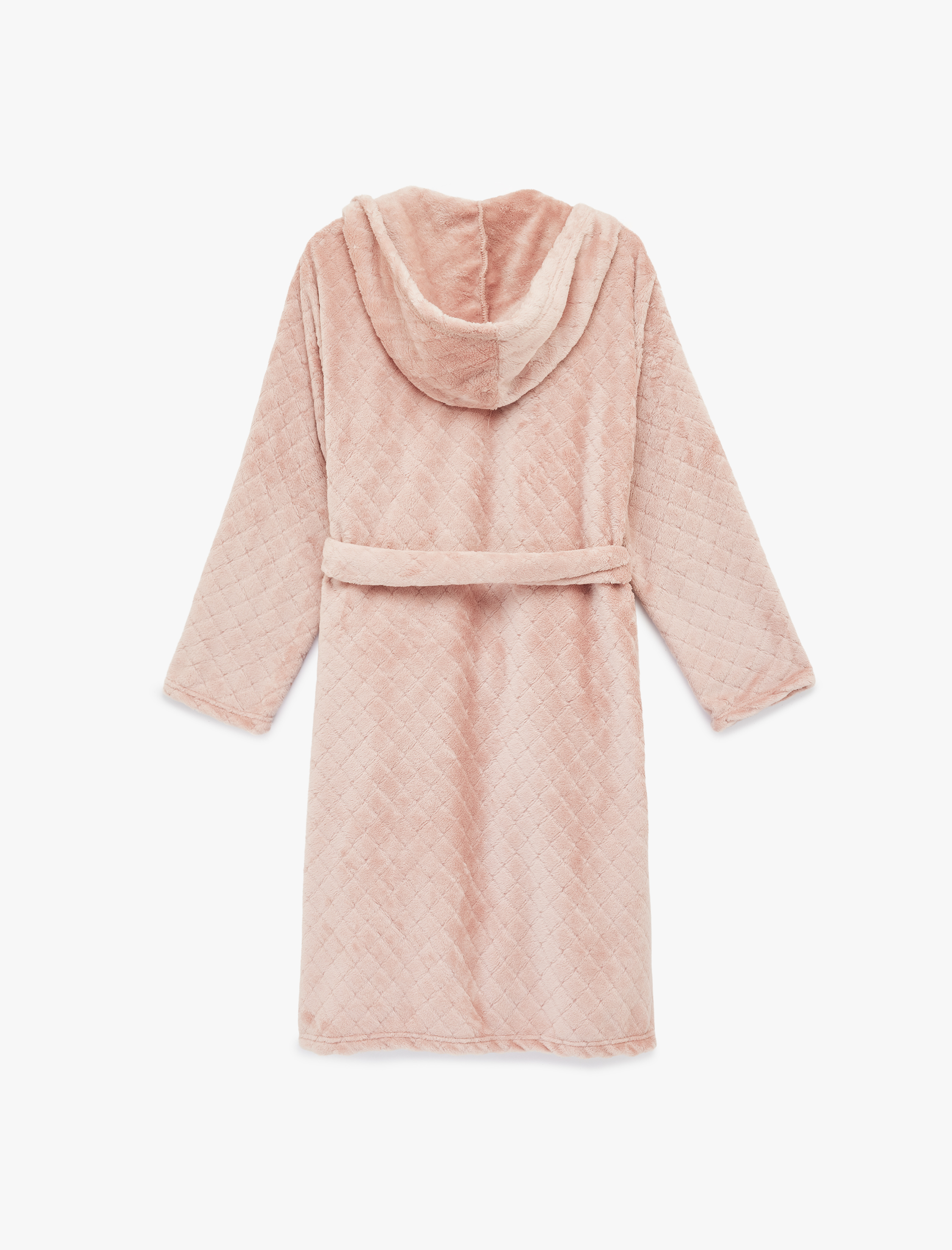   Kapüşonlu Uzun Kollu Cepli Dokulu Polar Sabahlık