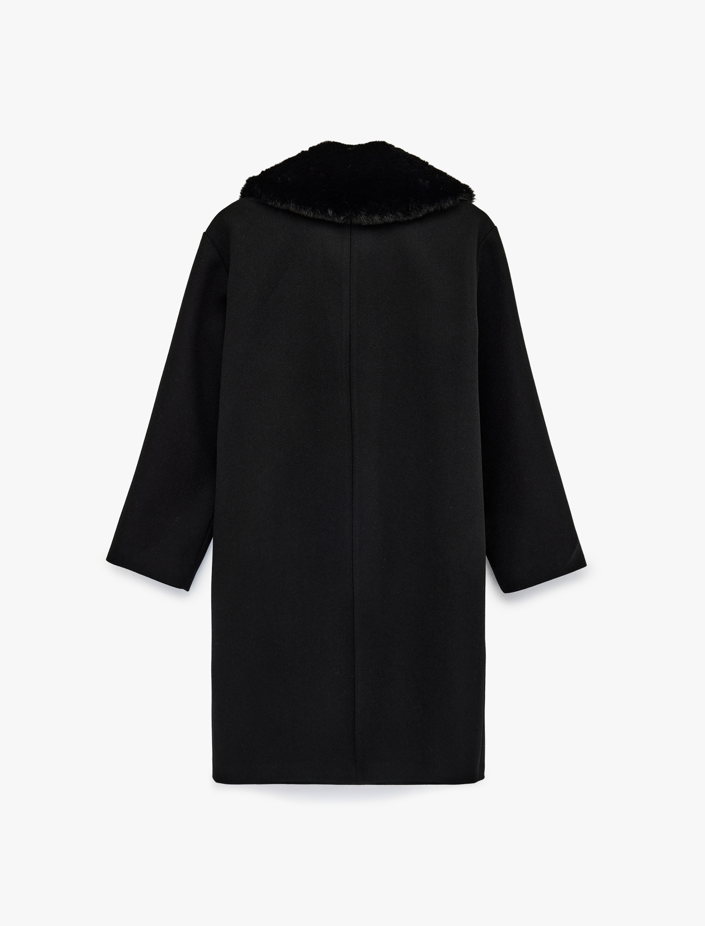   Uzun Kollu Düğmeli Cepli Çıkarılabilir Suni Kürklü Kaşe Kaban