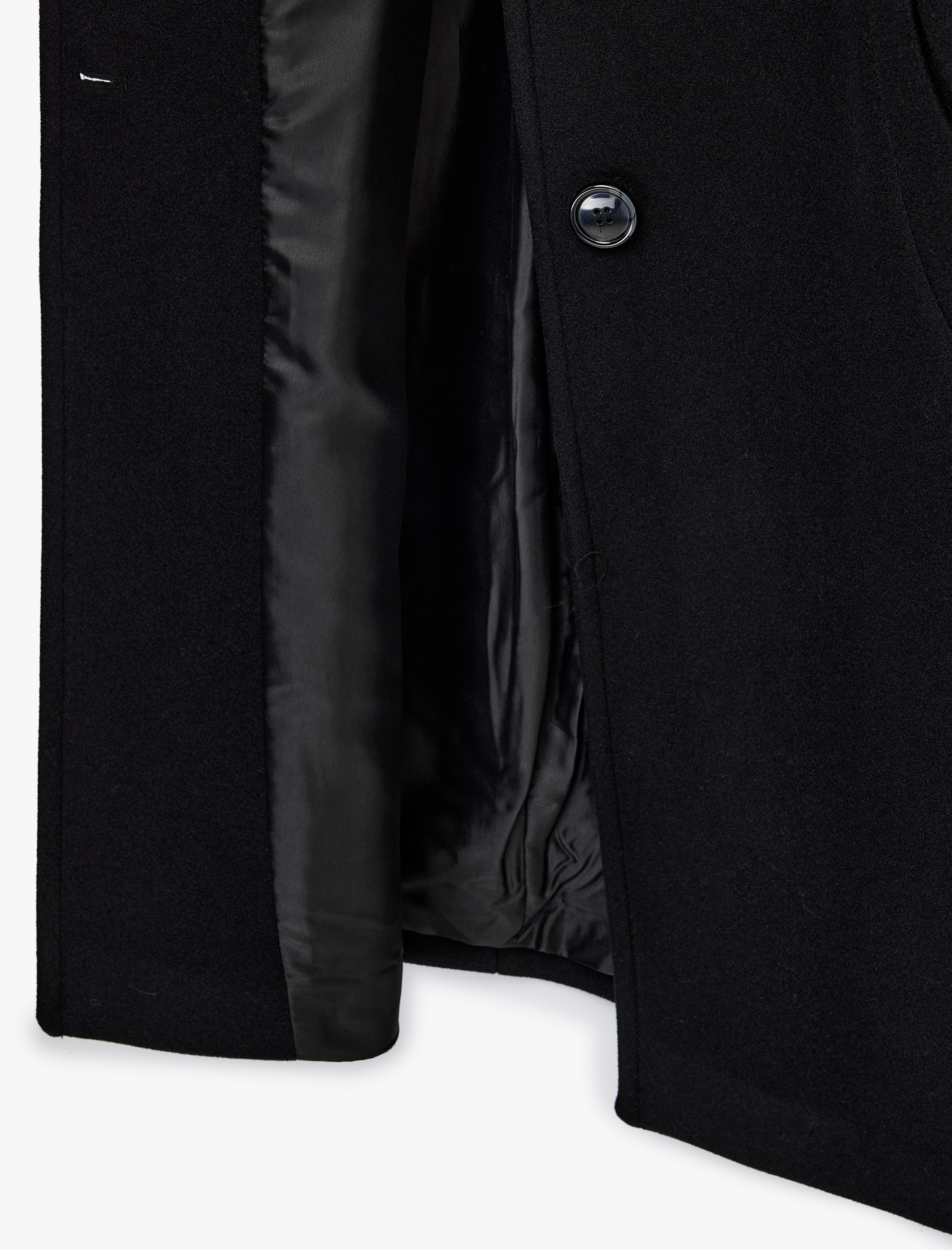   Uzun Kollu Düğmeli Cepli Çıkarılabilir Suni Kürklü Kaşe Kaban