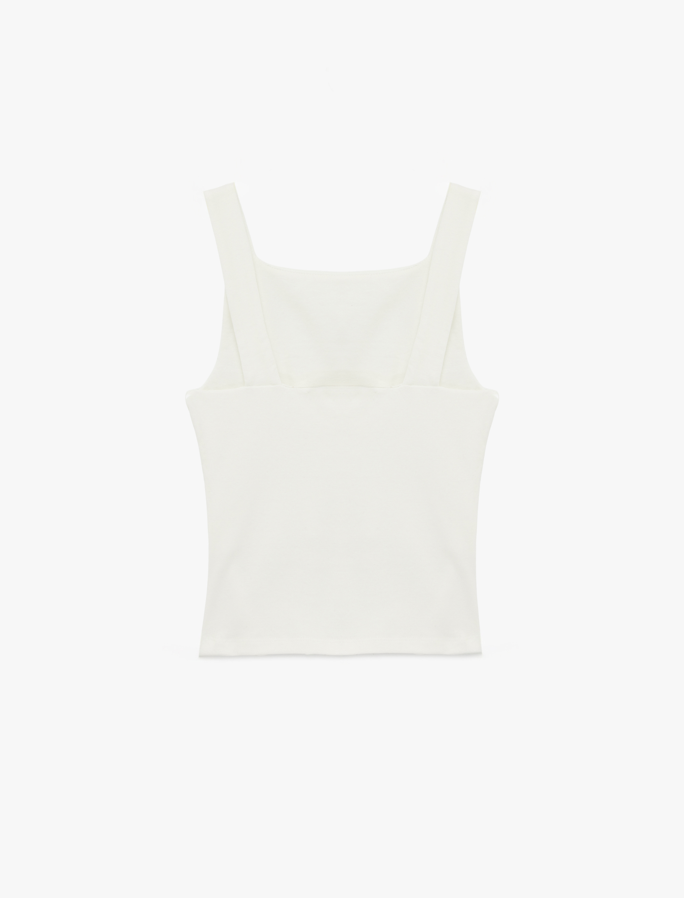   Pamuklu Kare Yaka Drapeli Kolsuz Bluz