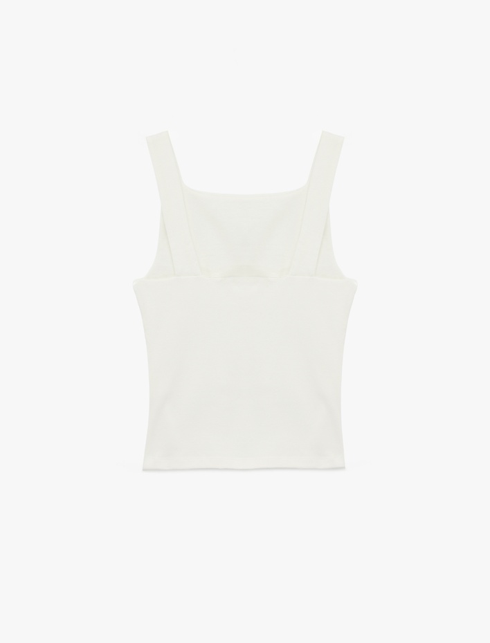  Pamuklu Kare Yaka Drapeli Kolsuz Bluz