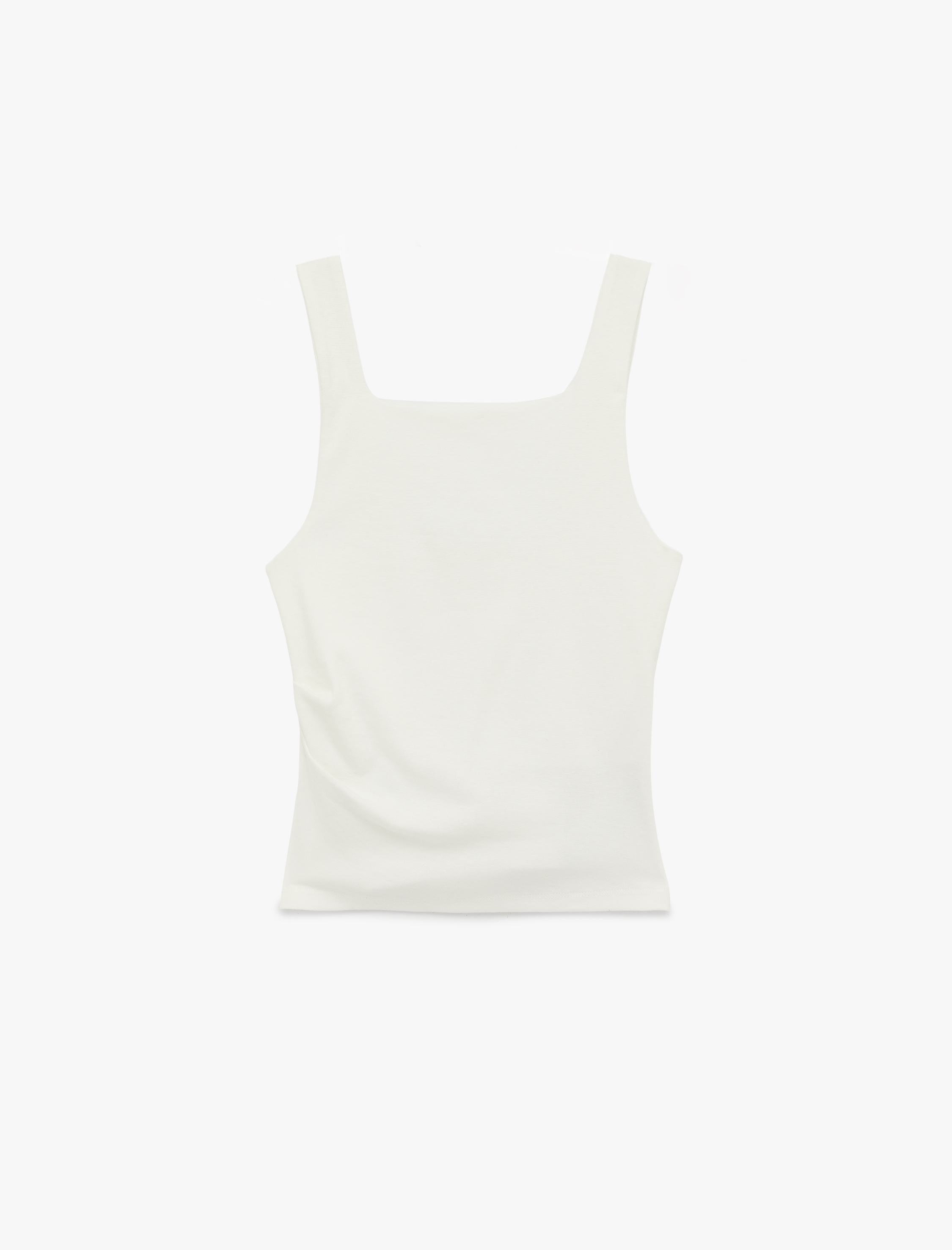   Pamuklu Kare Yaka Drapeli Kolsuz Bluz