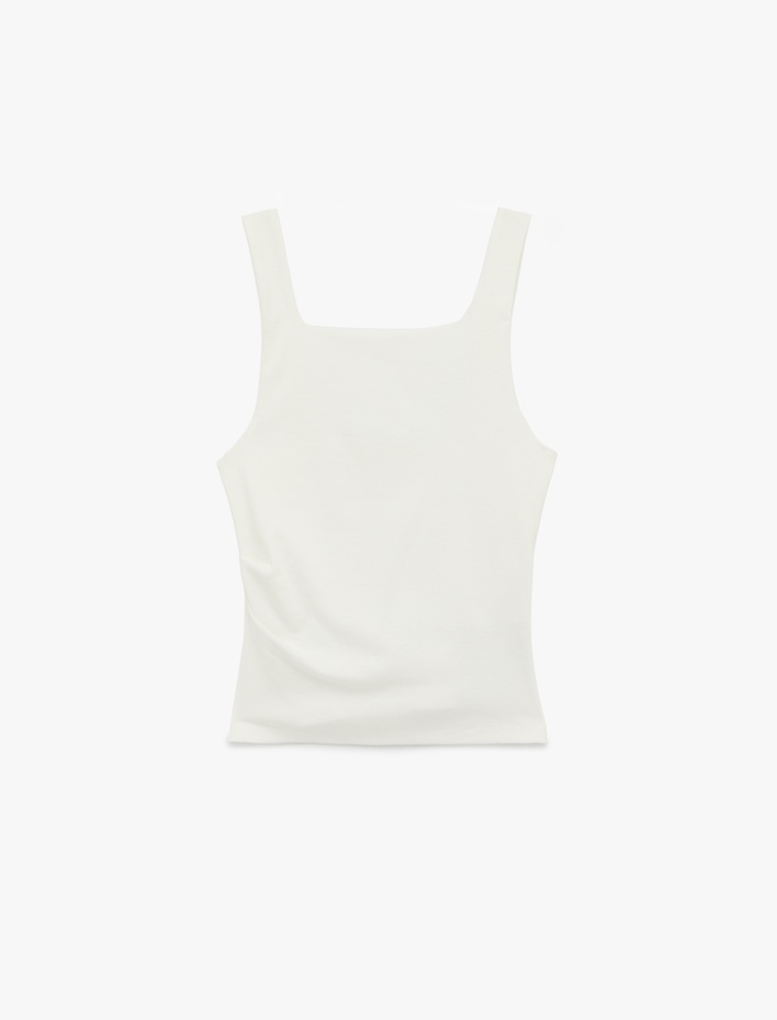  Pamuklu Kare Yaka Drapeli Kolsuz Bluz