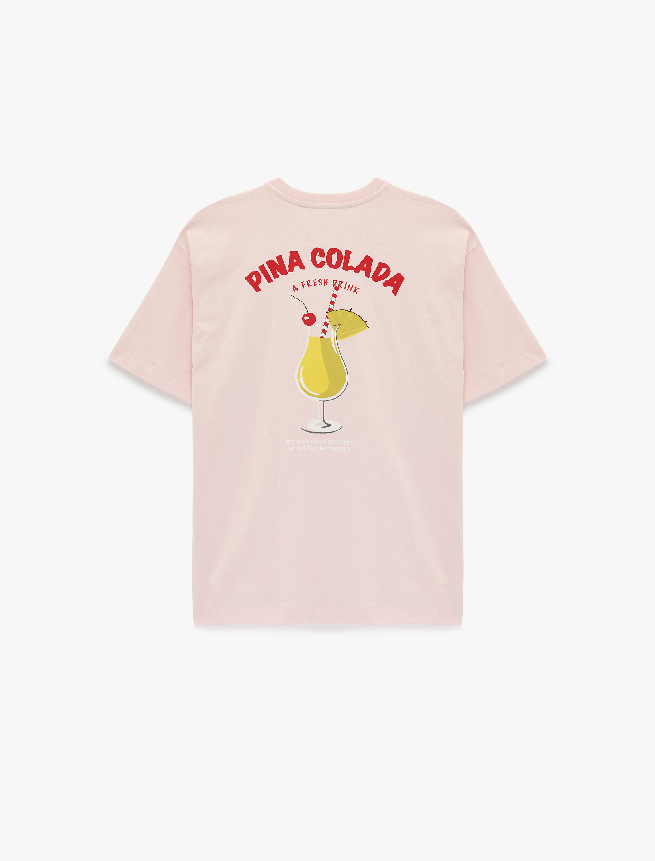   Pamuklu Kısa Kollu Bisiklet Yaka Arkası Baskılı Tişört