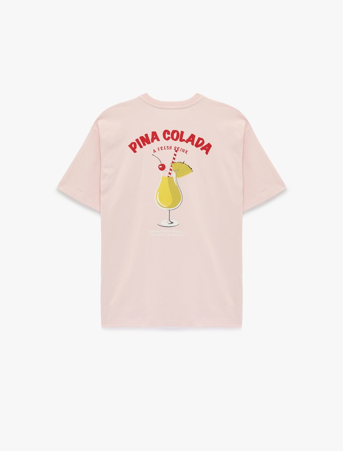  Pamuklu Kısa Kollu Bisiklet Yaka Arkası Baskılı Tişört