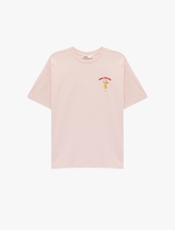 Pamuklu Kısa Kollu Bisiklet Yaka Arkası Baskılı Tişört