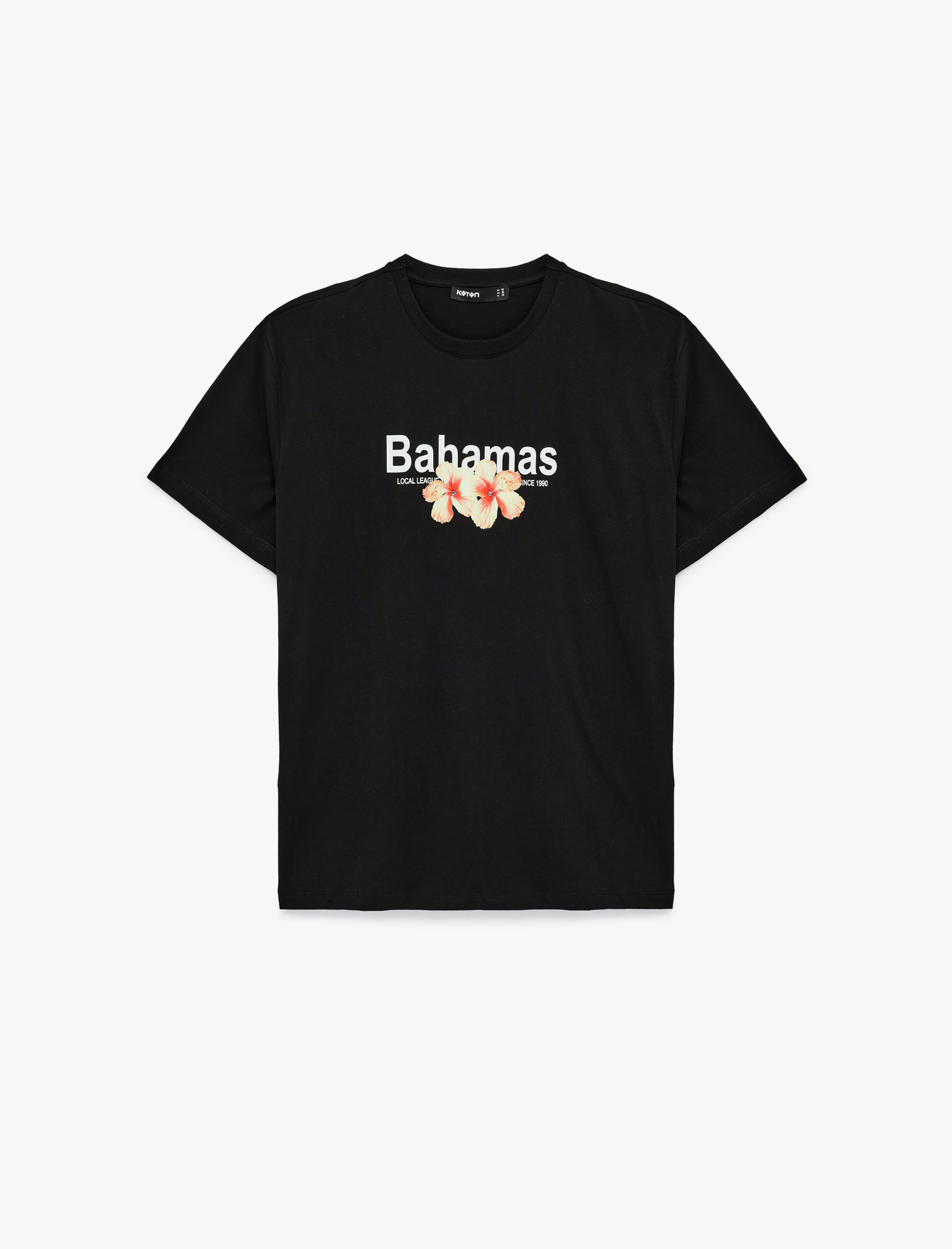   Pamuklu Kısa Kollu Bisiklet Yaka Çiçek Baskılı Oversize Tişört