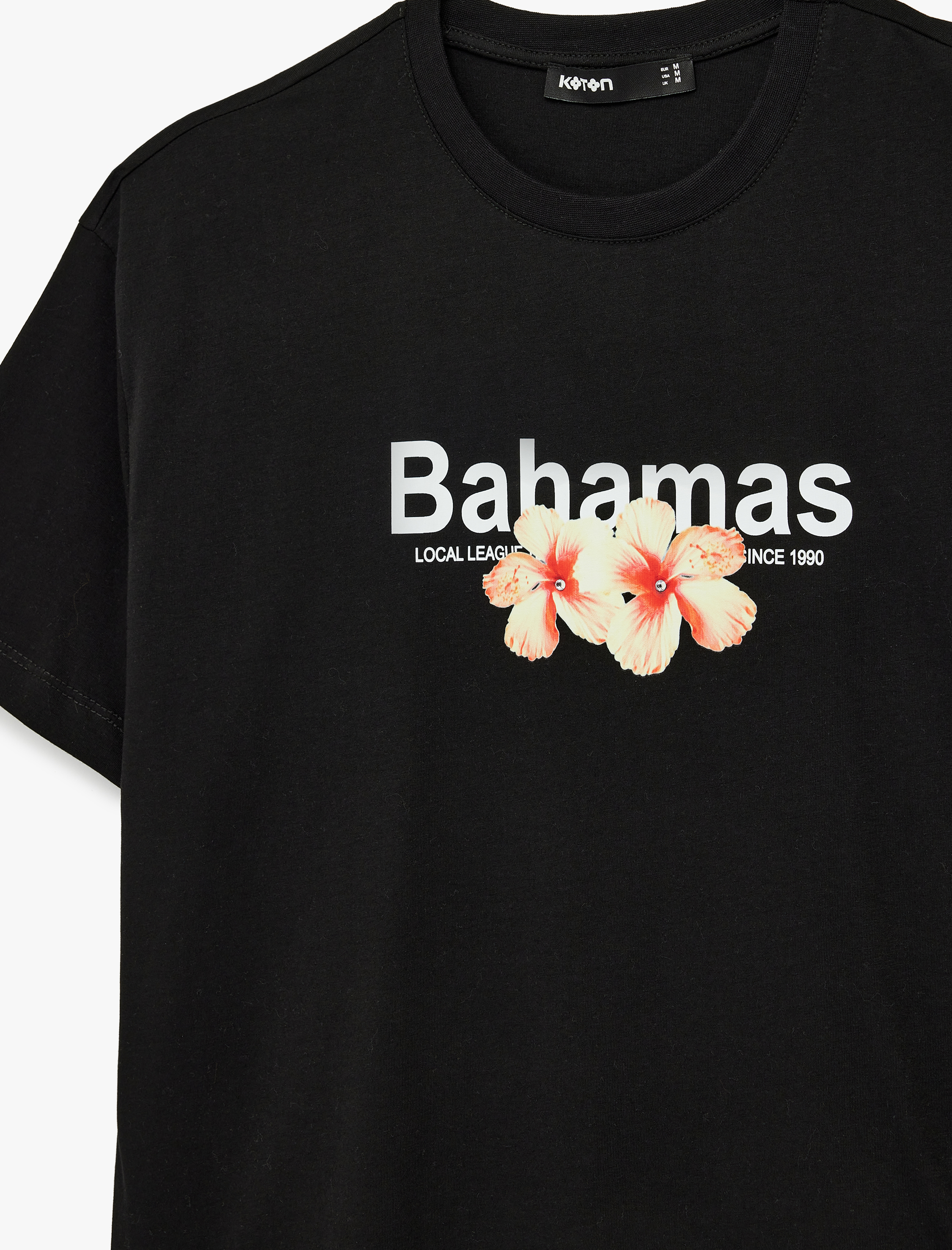   Pamuklu Kısa Kollu Bisiklet Yaka Çiçek Baskılı Oversize Tişört