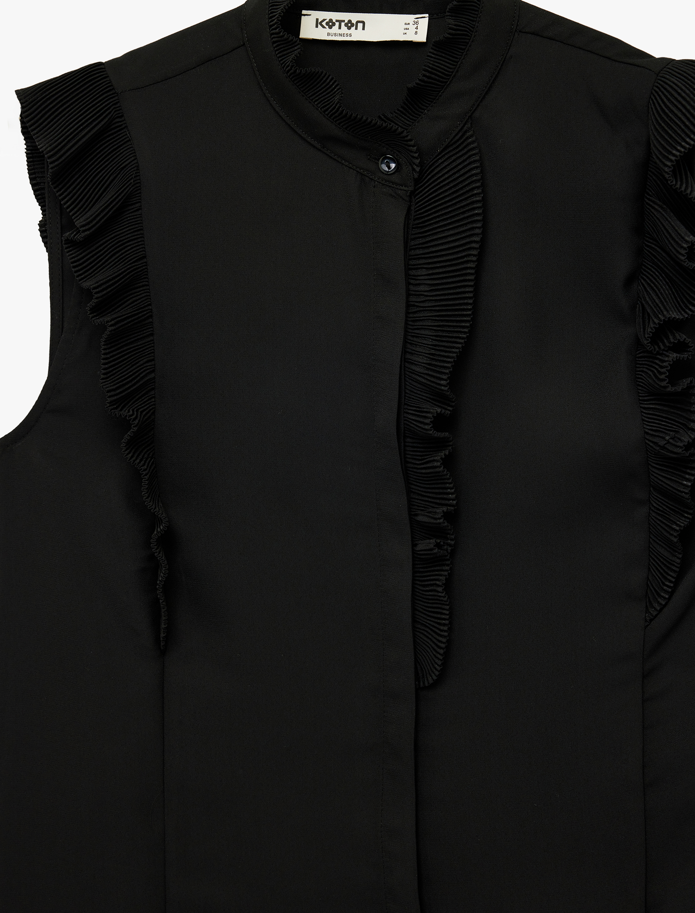   Hakim Yaka Fırfır Detaylı Düğmeli Kolsuz Gömlek