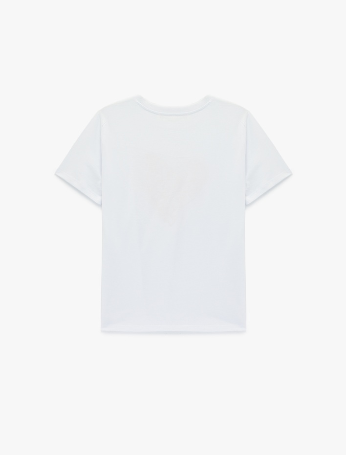  Pamuklu Kısa Kollu Bisiklet Yaka Kalpli Tişört