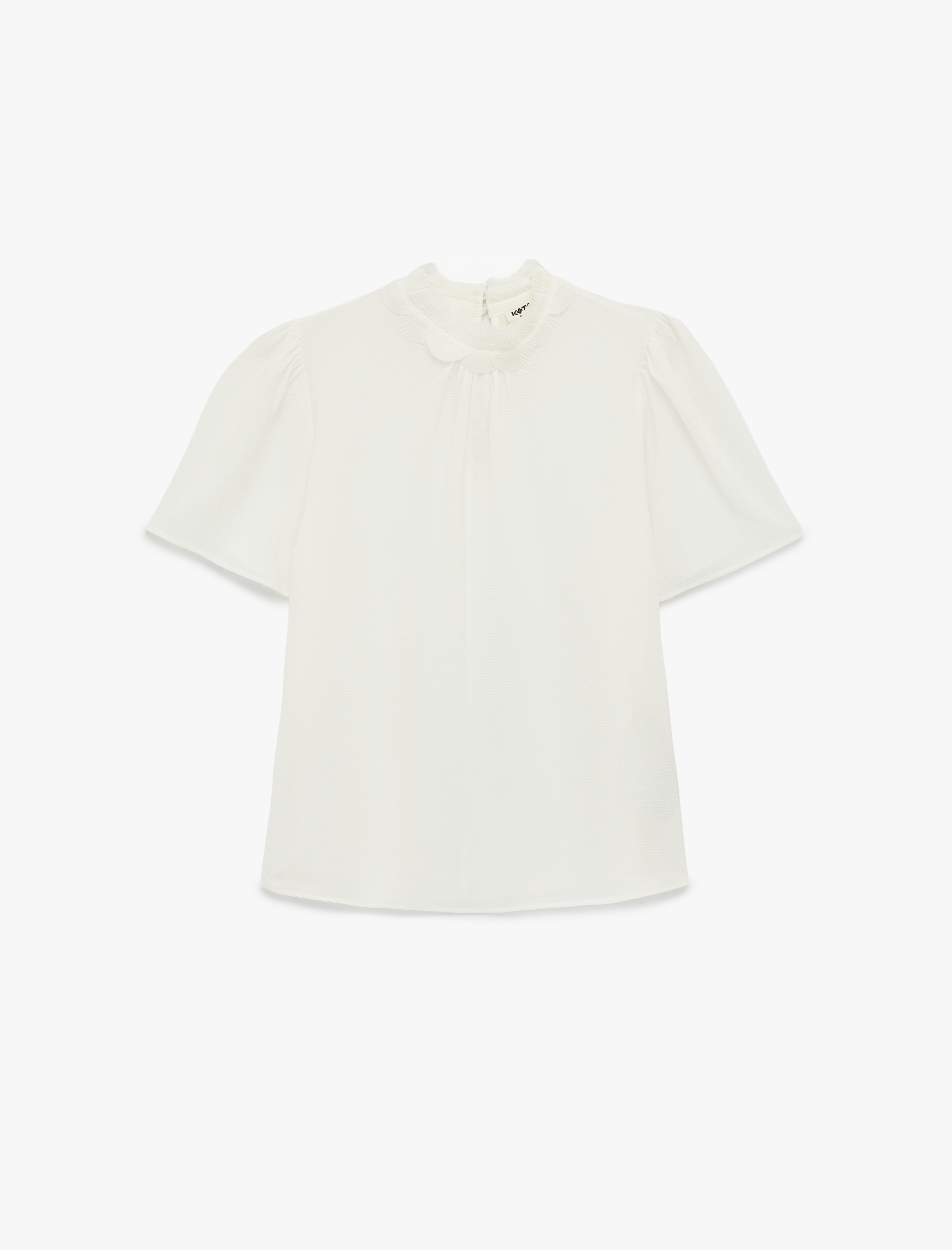   Keten Karışımlı Kısa Kollu Dik Fırfırlı Yaka Bluz