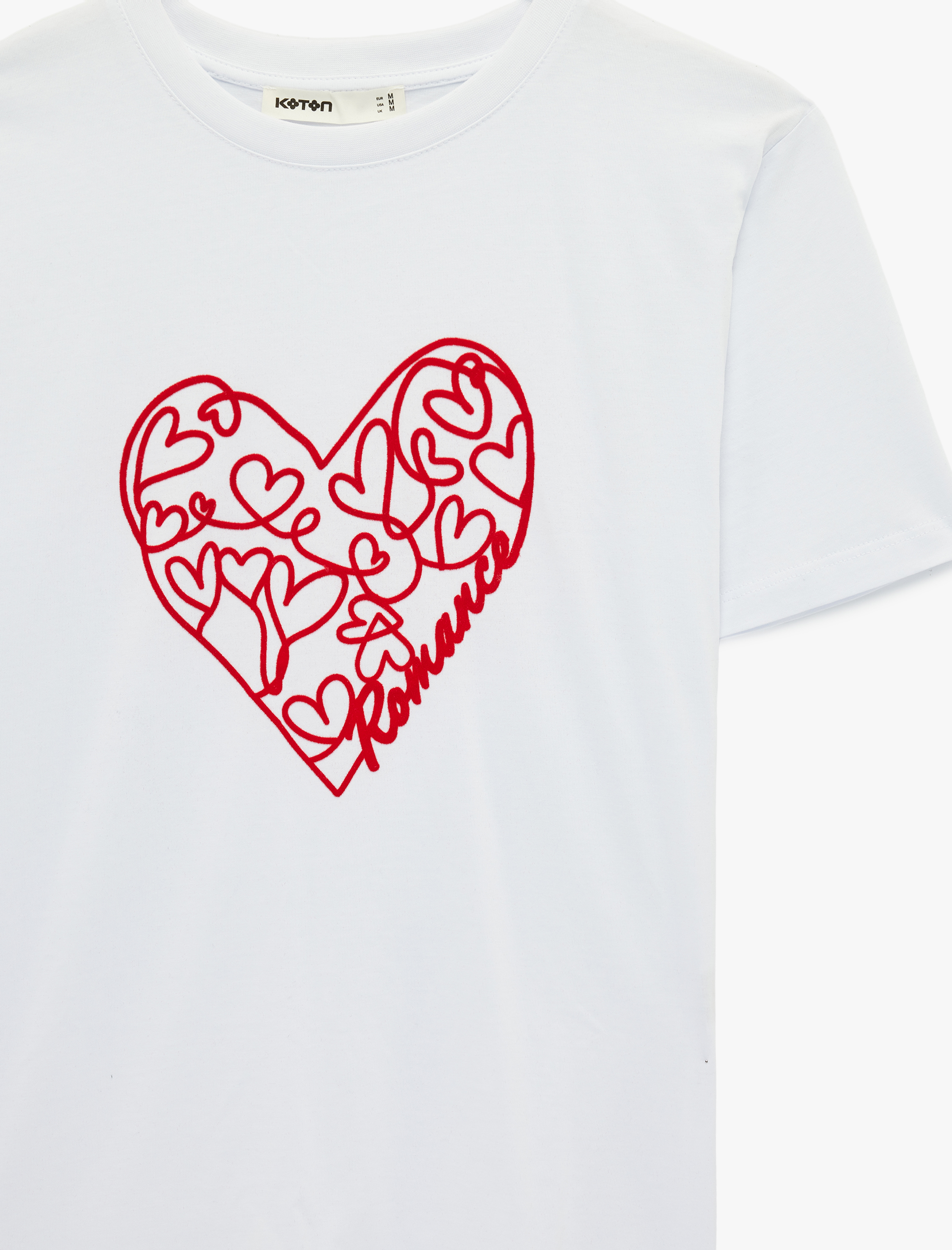   Pamuklu Kısa Kollu Bisiklet Yaka Kalpli Tişört