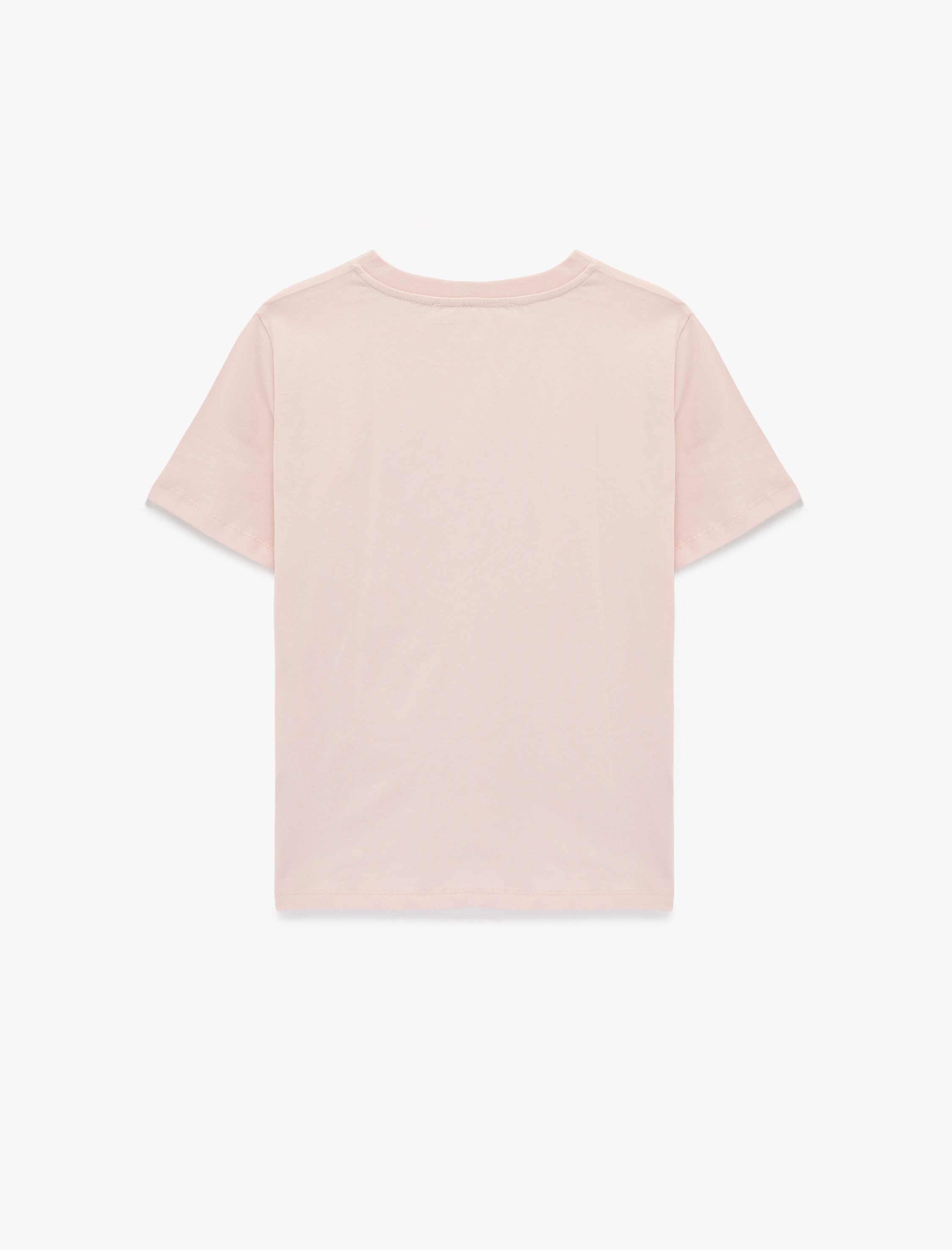   Pamuklu Kısa Kollu Bisiklet Yaka Kalp Baskılı Tişört