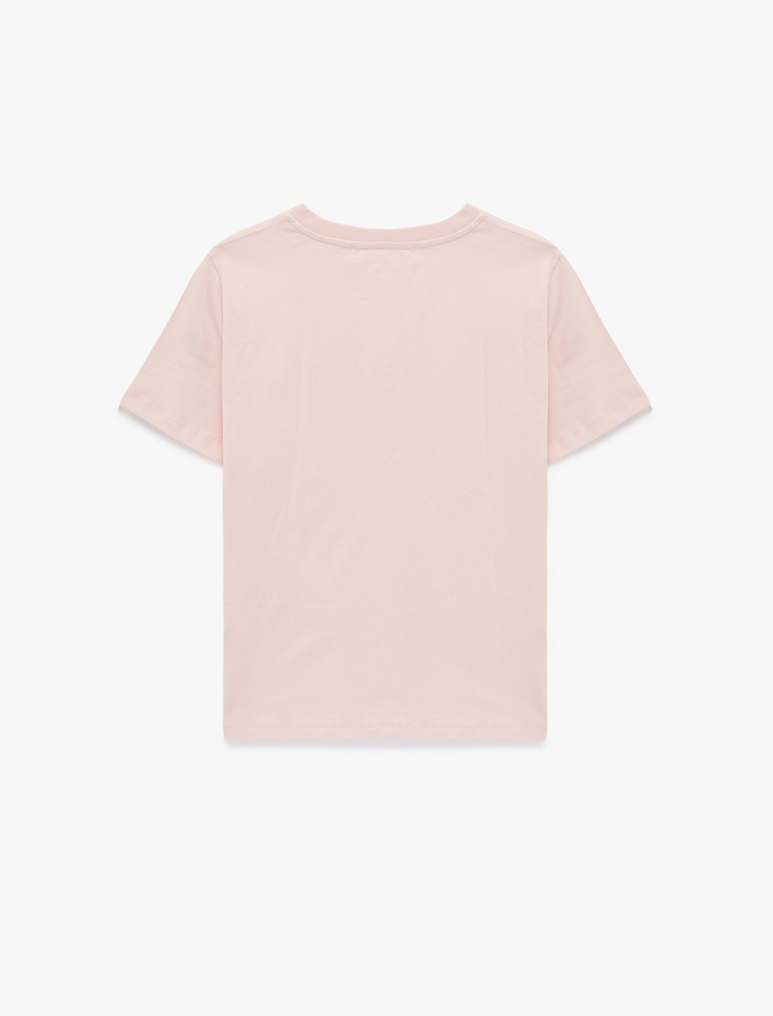  Pamuklu Kısa Kollu Bisiklet Yaka Kalp Baskılı Tişört