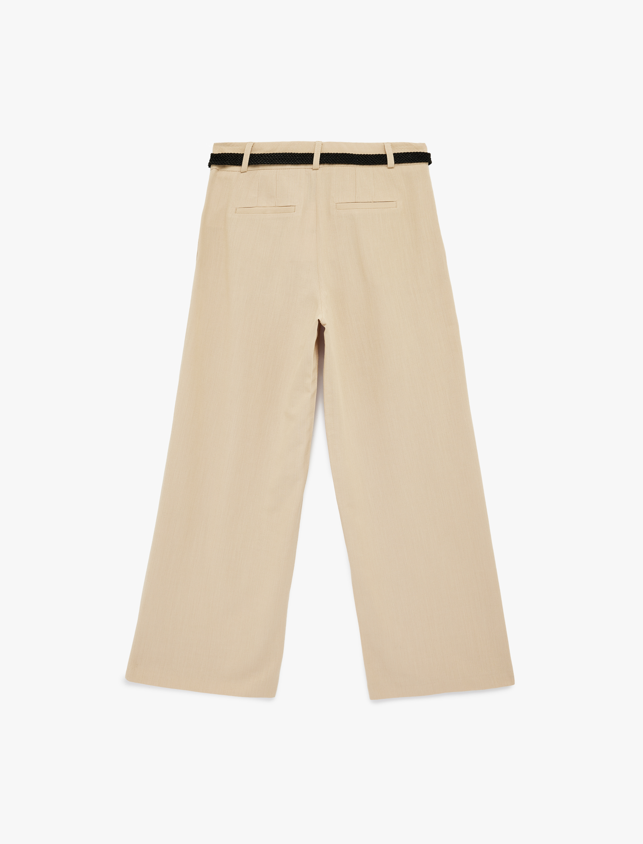   Keten Görünümlü Cepli Kemerli Geniş Paça Pantolon