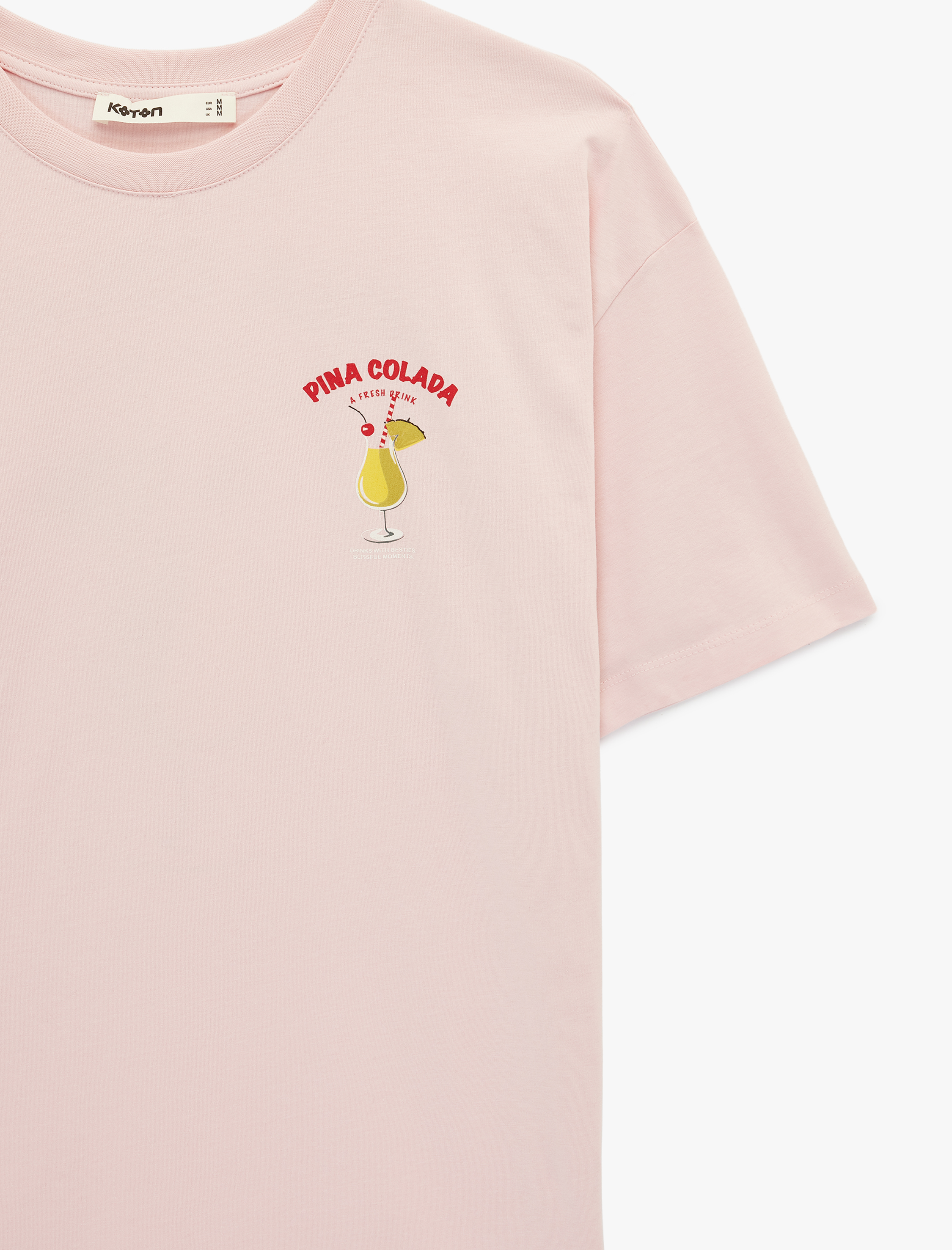   Pamuklu Kısa Kollu Bisiklet Yaka Arkası Baskılı Tişört