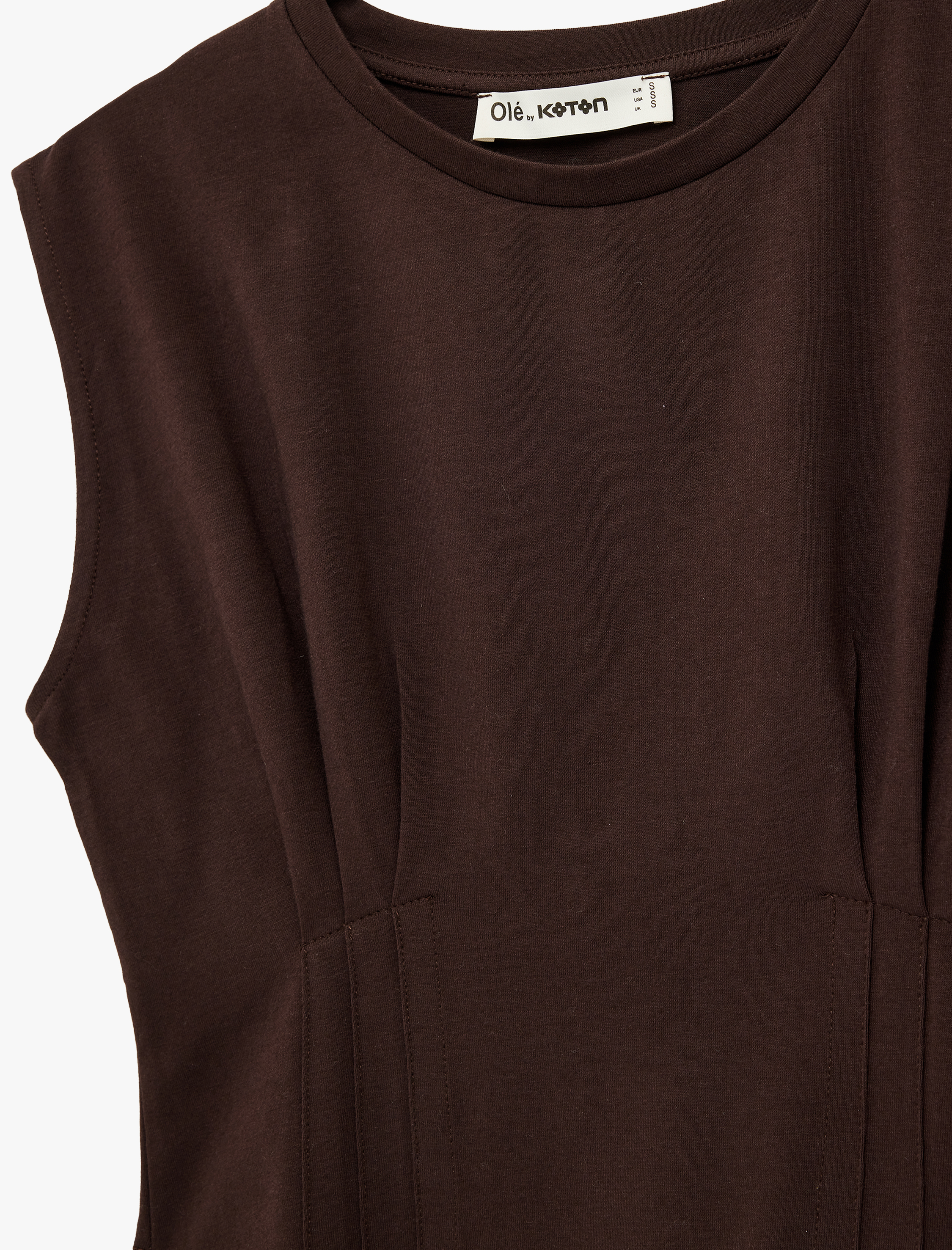   Bisiklet Yaka Korse Detaylı Pamuklu Kolsuz Tişört