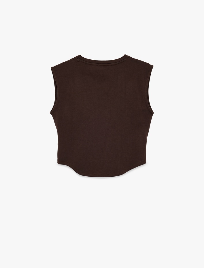  Bisiklet Yaka Korse Detaylı Pamuklu Kolsuz Tişört