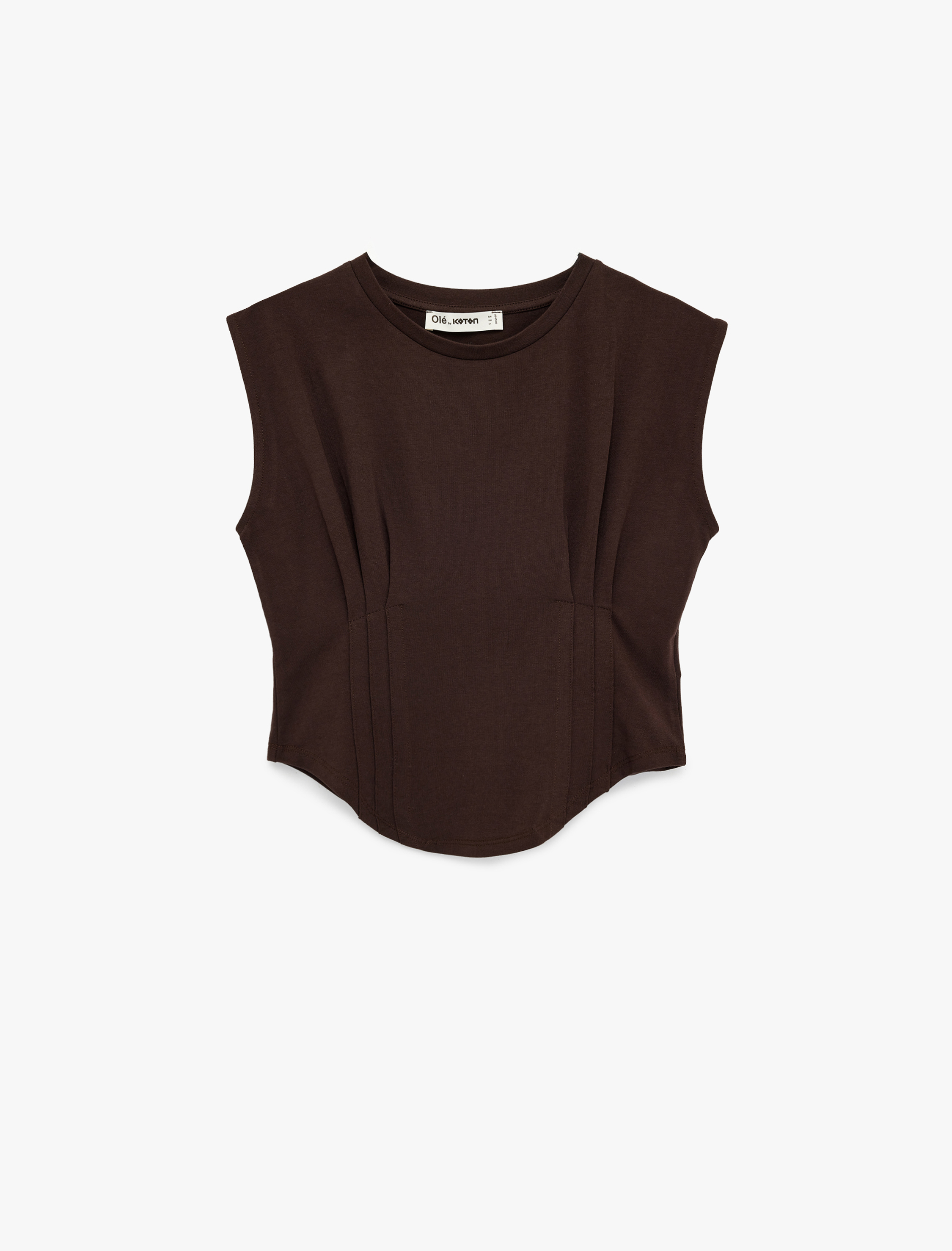   Bisiklet Yaka Korse Detaylı Pamuklu Kolsuz Tişört