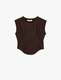 Bisiklet Yaka Korse Detaylı Pamuklu Kolsuz Tişört