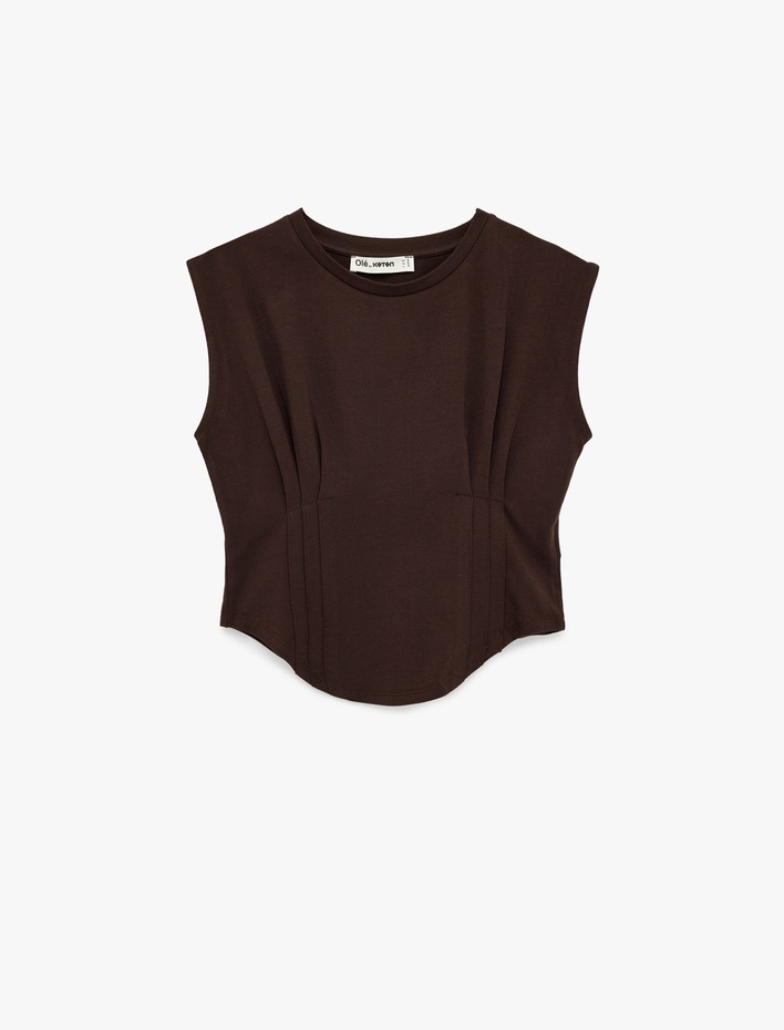  Bisiklet Yaka Korse Detaylı Pamuklu Kolsuz Tişört