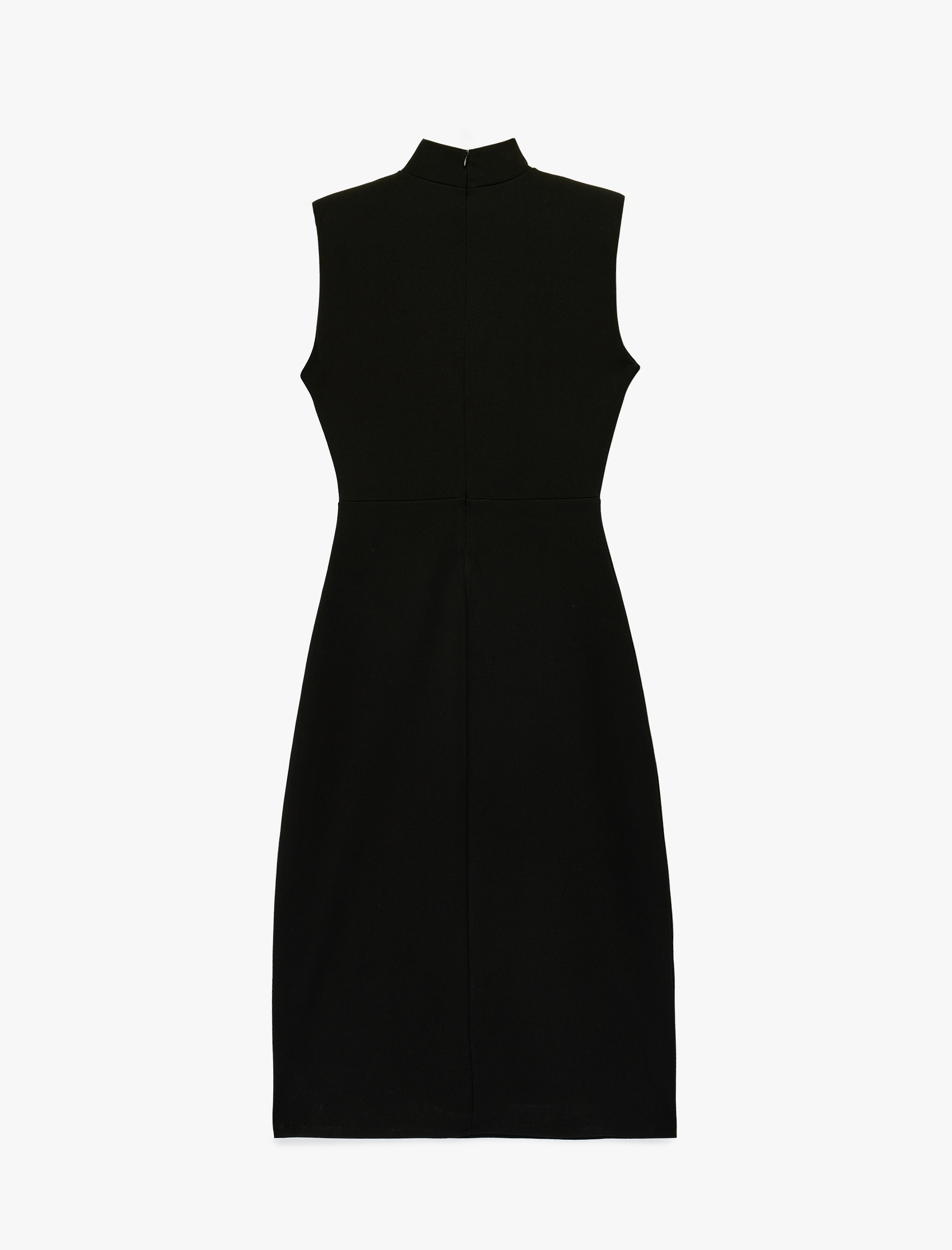   Krep Scuba Kumaş Dik Yaka Kolsuz Slim Fit Midi Elbise