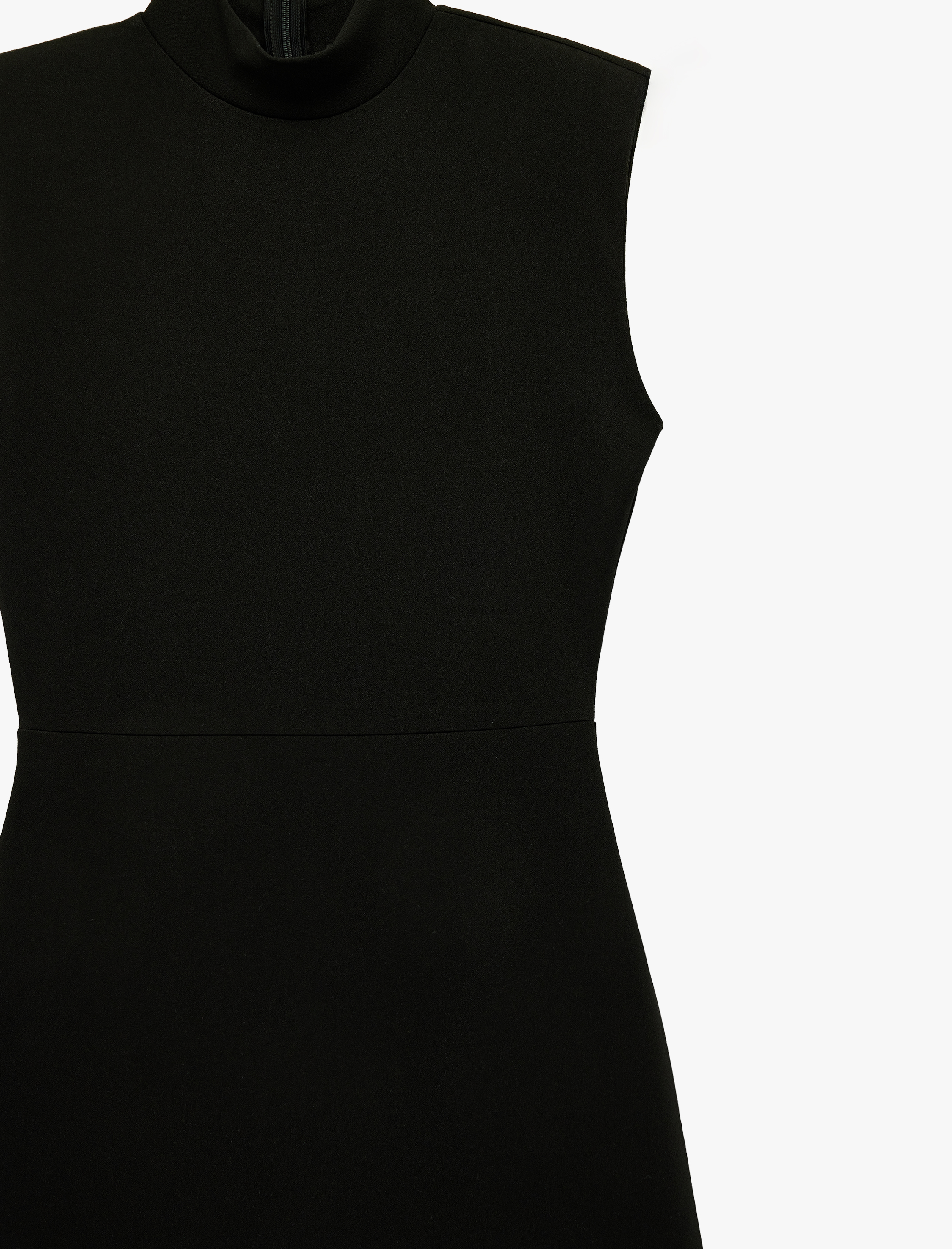   Krep Scuba Kumaş Dik Yaka Kolsuz Slim Fit Midi Elbise