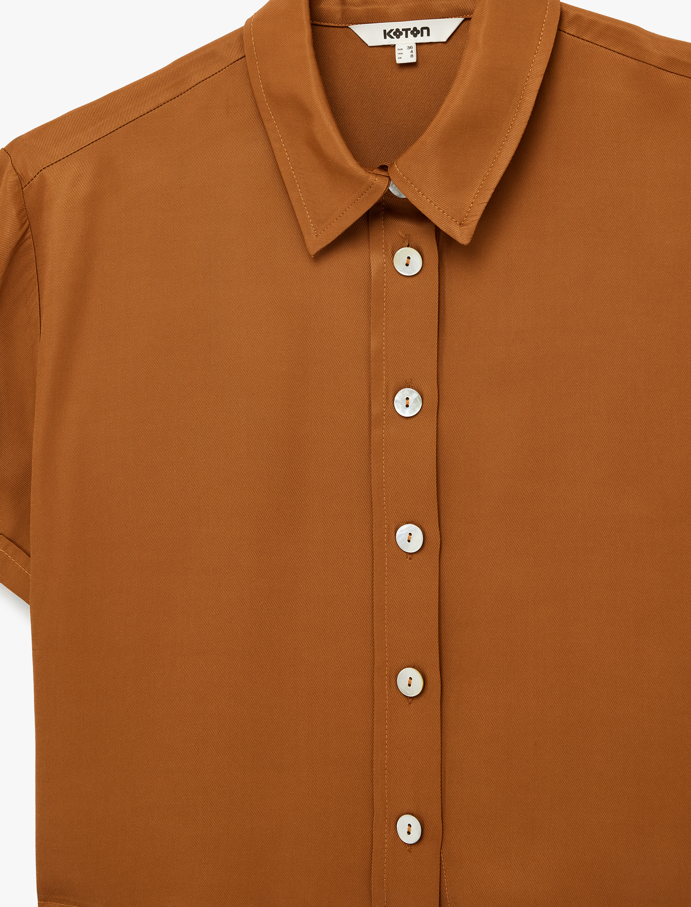   Bol Kalıp Kısa Kollu Klasik Yaka Viskon Crop Gömlek